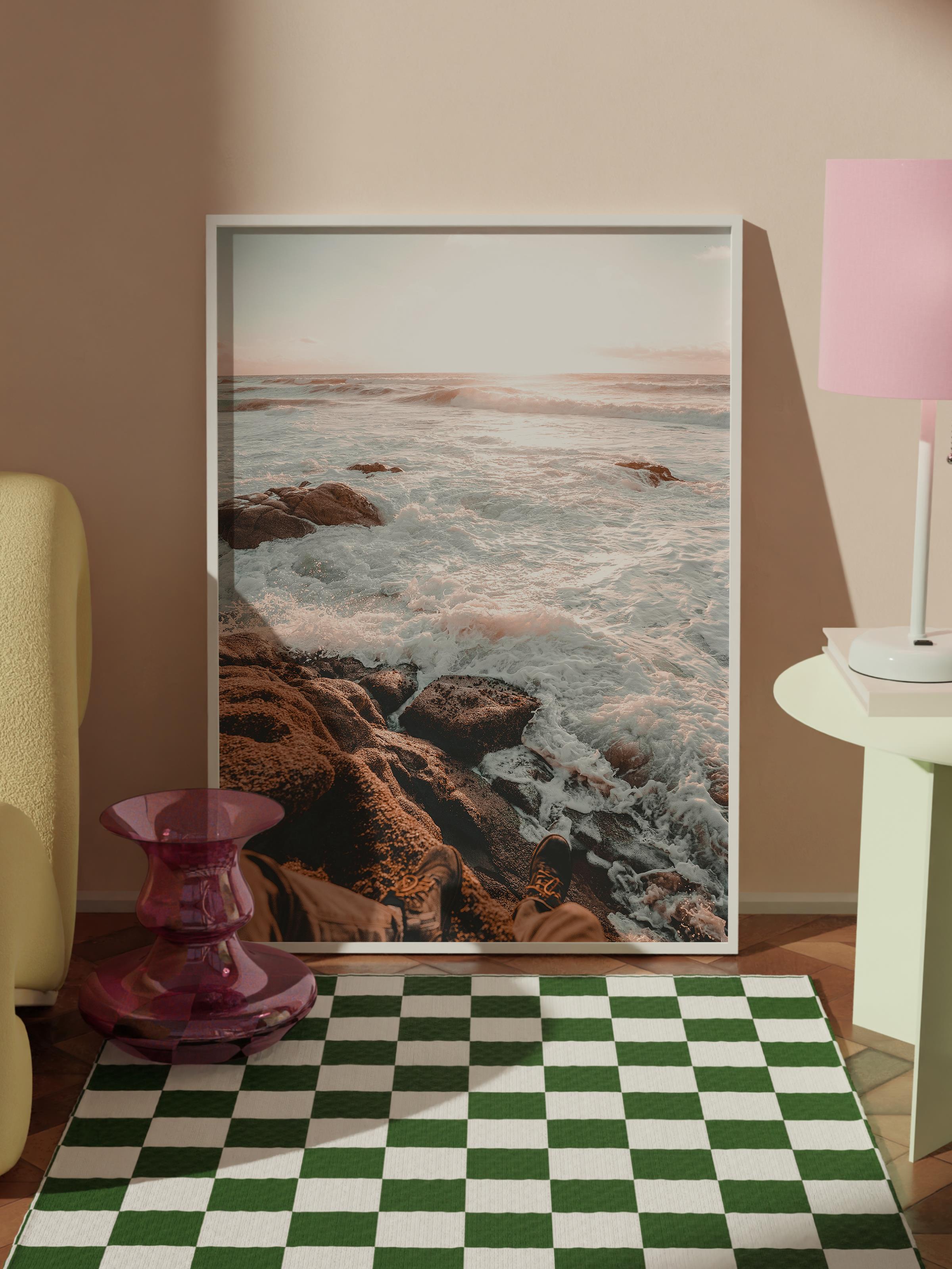 Çerçevesiz Poster, Yaz Temalı Tablo NO:175, Gün Batımında Kayalar Fotoğrafı, Turuncu Poster, Dikey