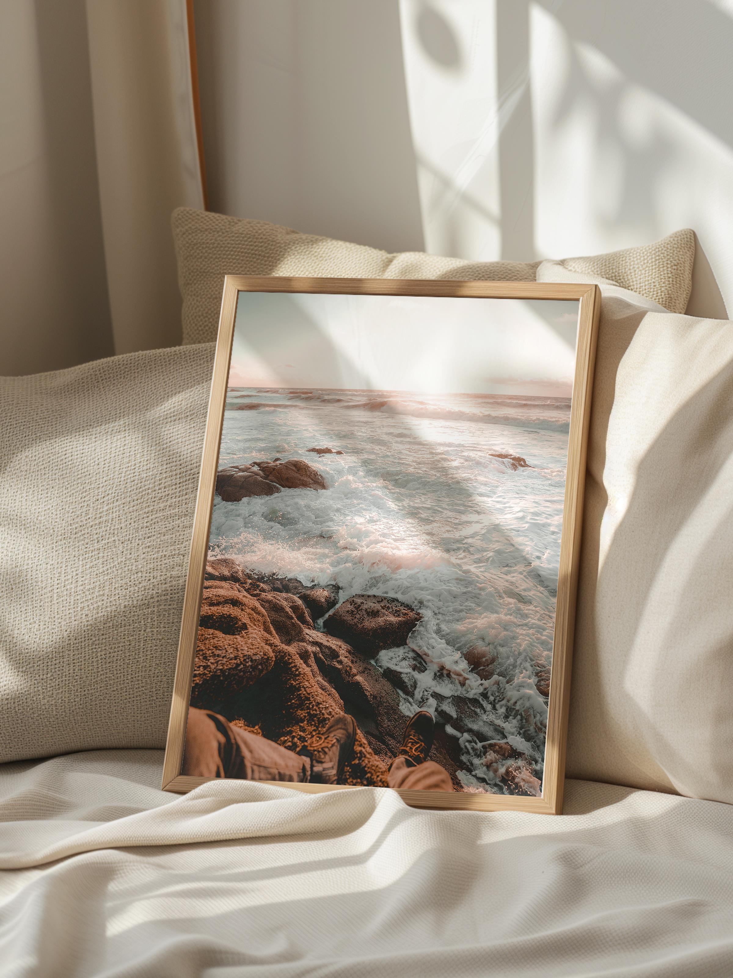 Çerçevesiz Poster, Yaz Temalı Tablo NO:175, Gün Batımında Kayalar Fotoğrafı, Turuncu Poster, Dikey