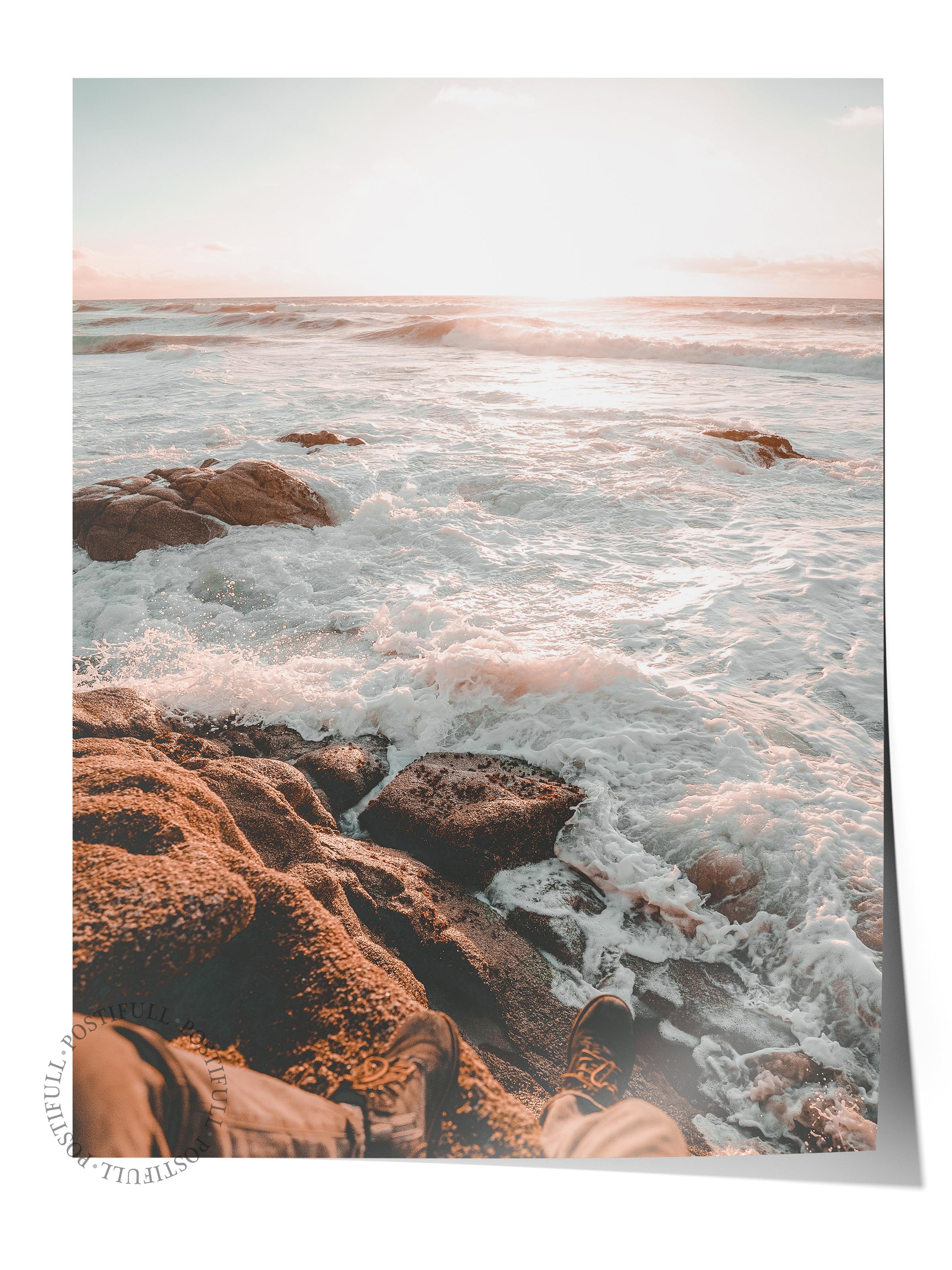 Çerçevesiz Poster, Yaz Temalı Tablo NO:175, Gün Batımında Kayalar Fotoğrafı, Turuncu Poster, Dikey