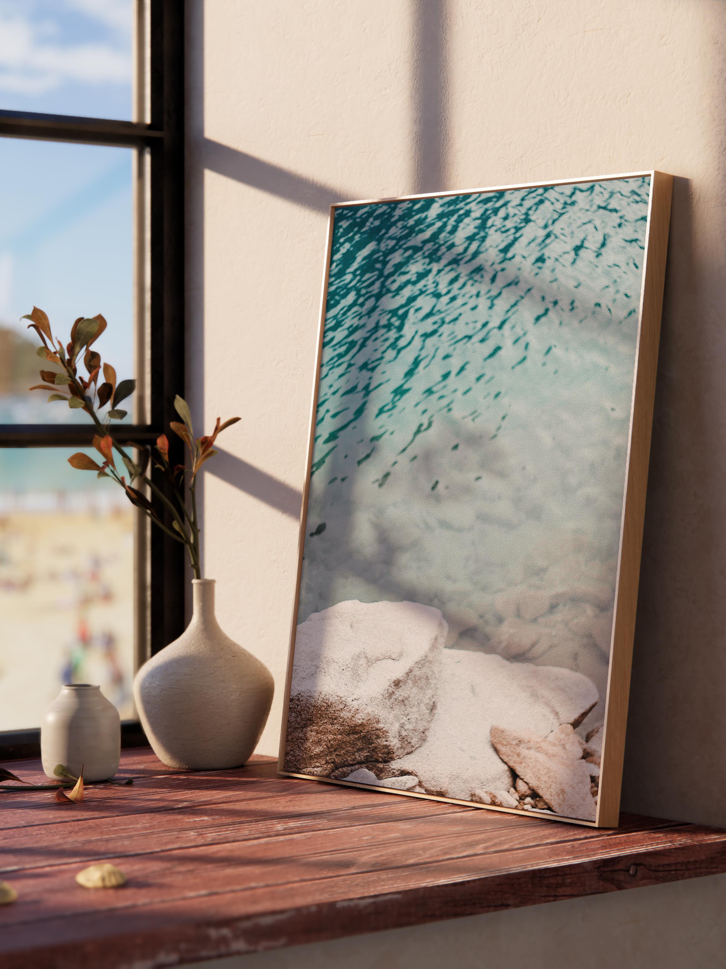 Çerçevesiz Poster, Yaz Temalı Tablo NO:177, Su Üstünde Dalgalar Fotoğrafı, Mavi Poster, Dikey