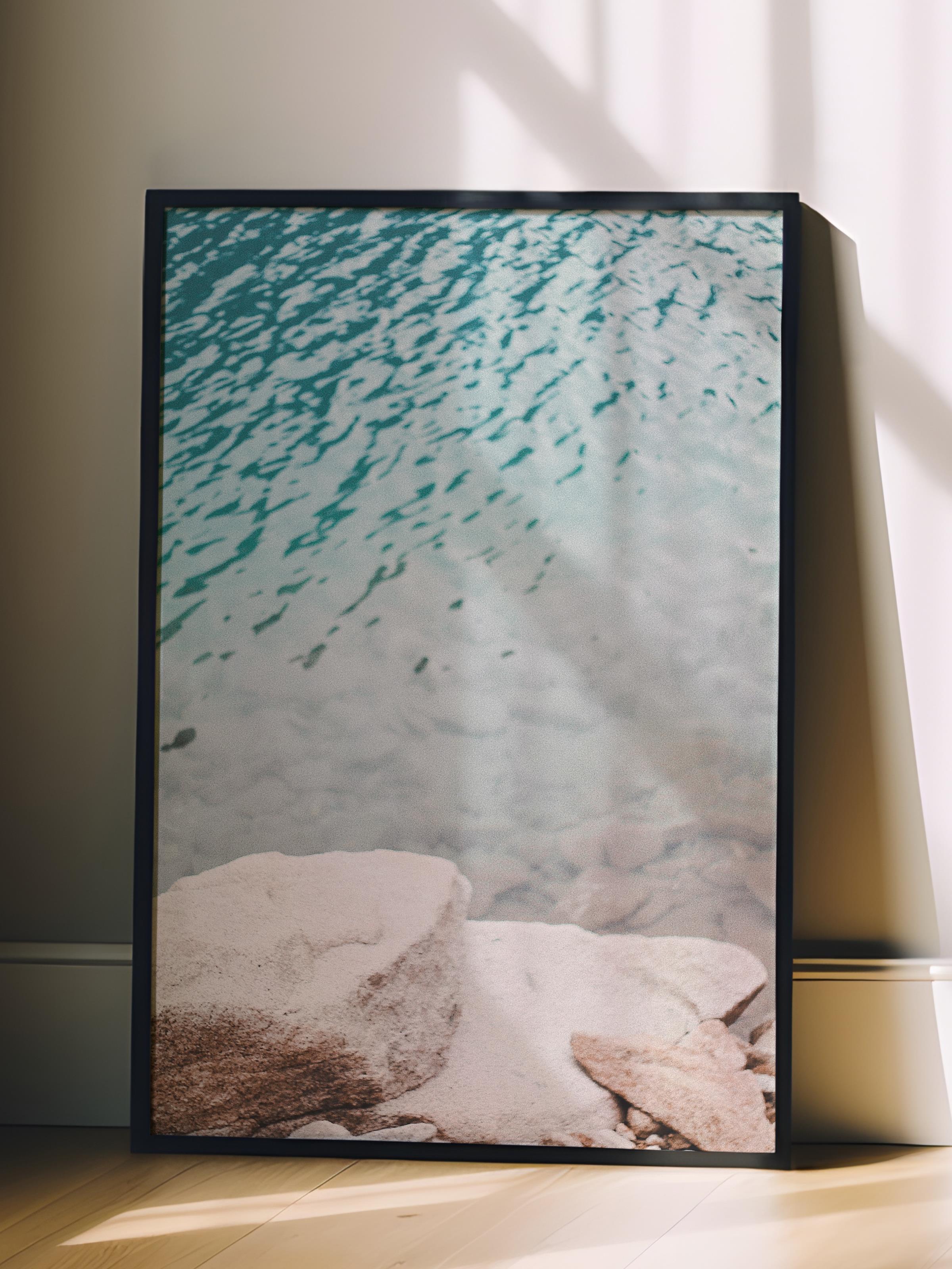 Çerçevesiz Poster, Yaz Temalı Tablo NO:177, Su Üstünde Dalgalar Fotoğrafı, Mavi Poster, Dikey