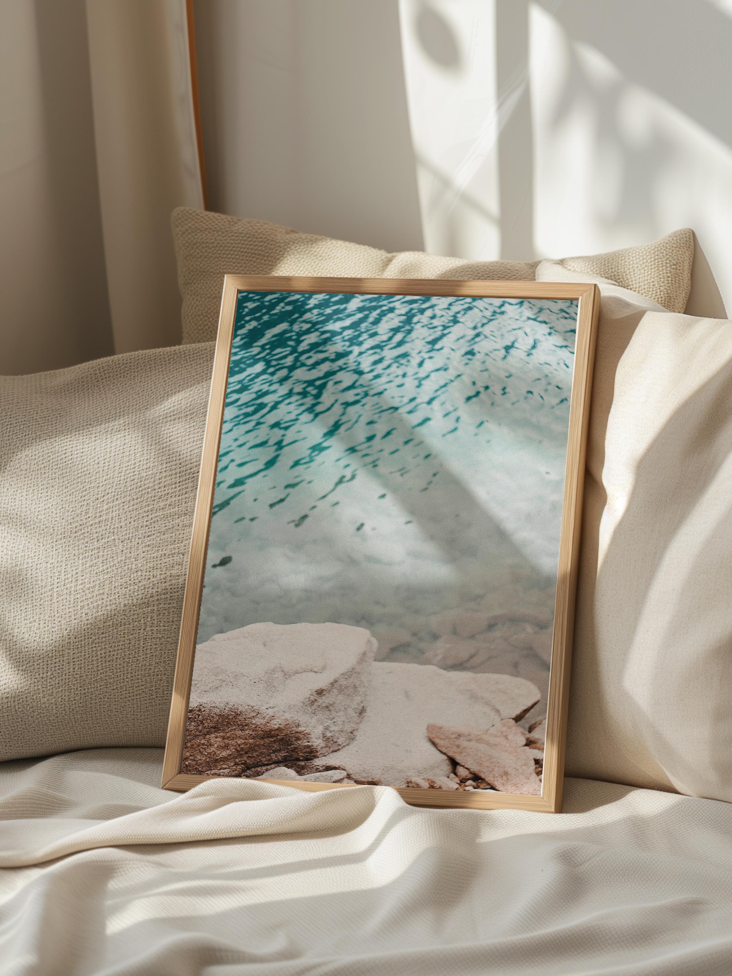 Çerçevesiz Poster, Yaz Temalı Tablo NO:177, Su Üstünde Dalgalar Fotoğrafı, Mavi Poster, Dikey