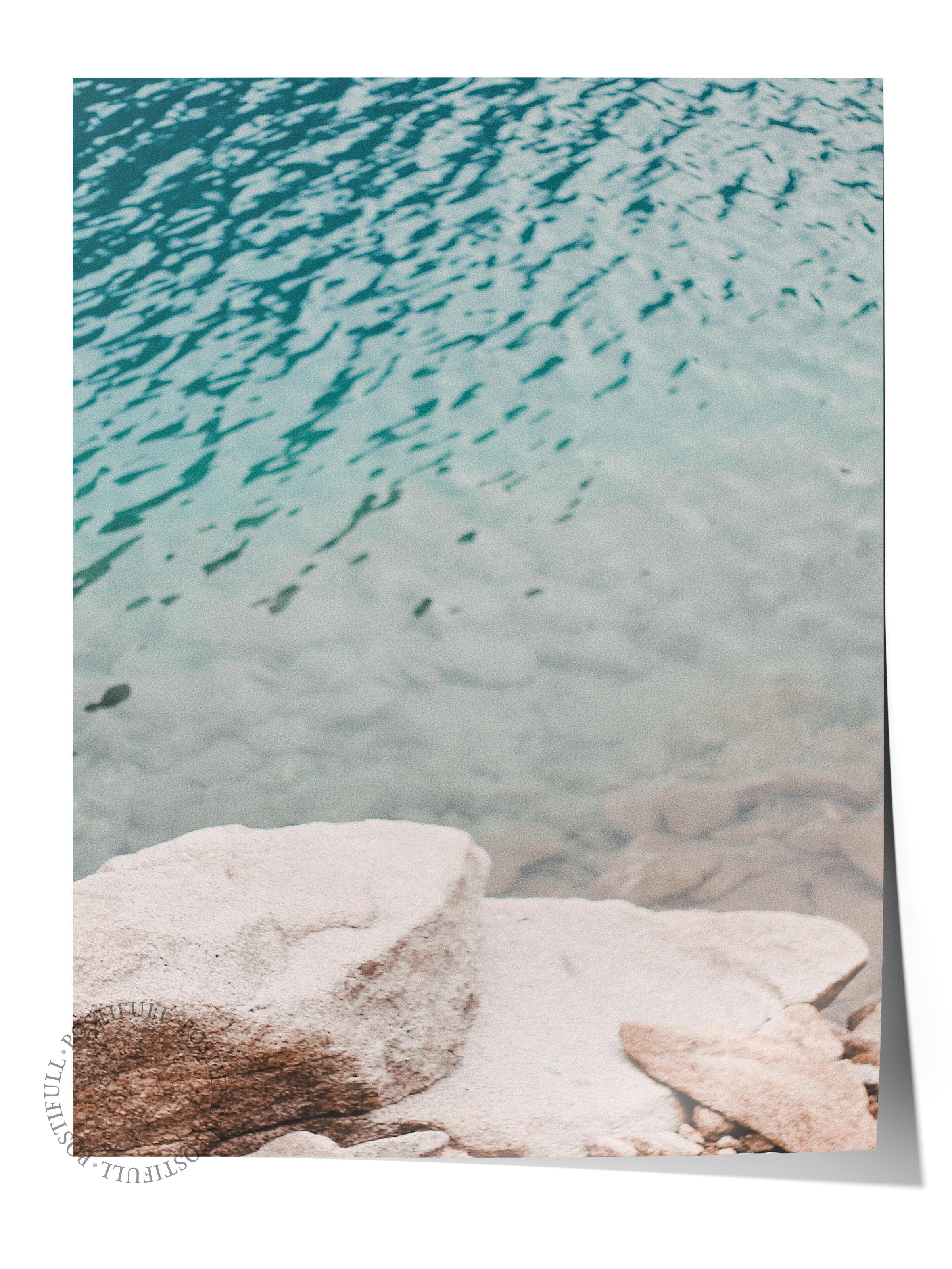 Çerçevesiz Poster, Yaz Temalı Tablo NO:177, Su Üstünde Dalgalar Fotoğrafı, Mavi Poster, Dikey