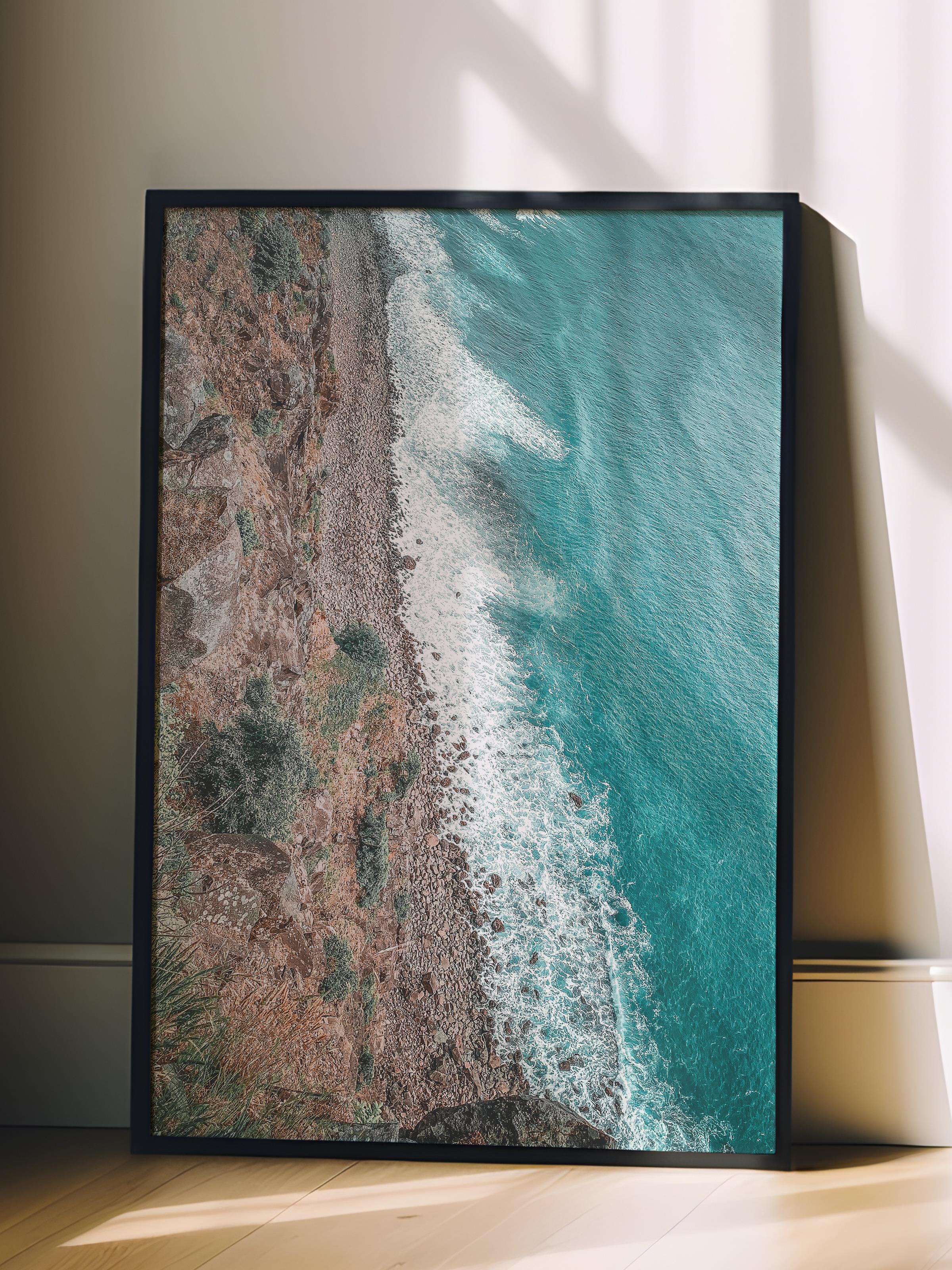 Çerçevesiz Poster, Yaz Temalı Tablo NO:179, Sahil ve Kayalıklar Fotoğrafı, Yeşil Poster, Dikey