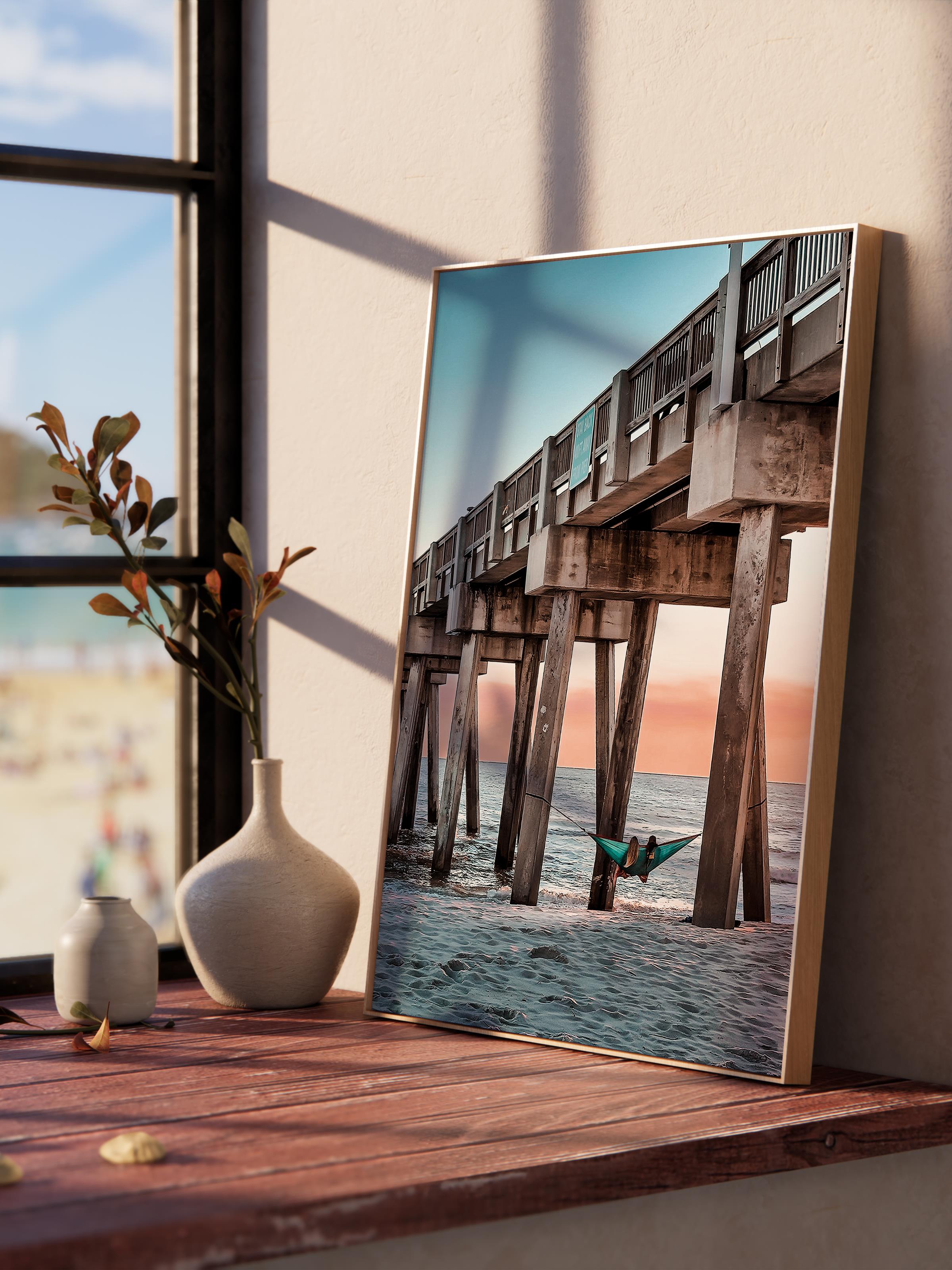 Çerçevesiz Poster, Yaz Temalı Tablo NO:181, İskeleden Deniz Fotoğrafı, Kahverengi Poster, Dikey