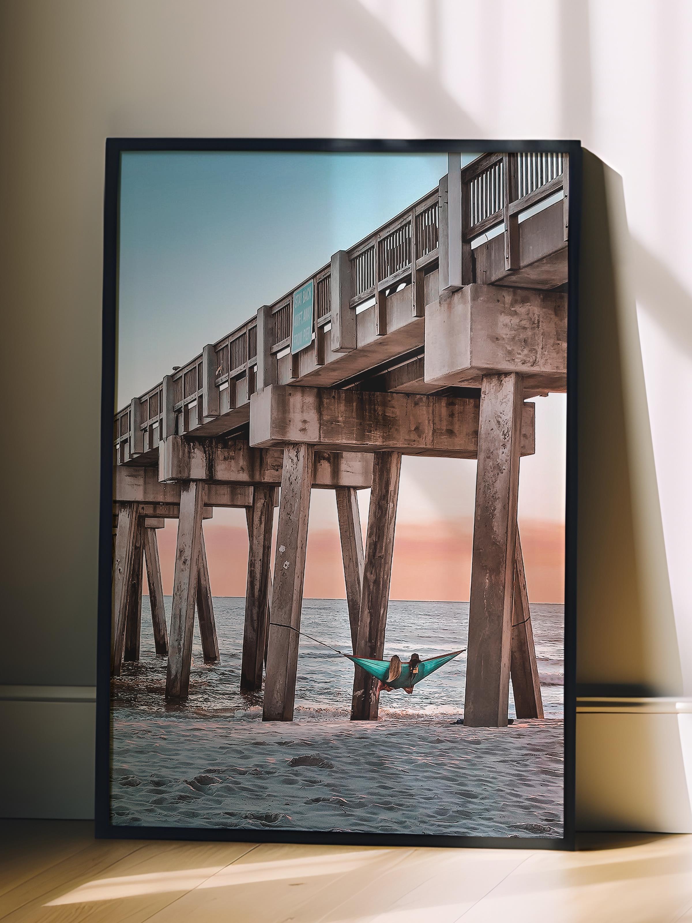 Çerçevesiz Poster, Yaz Temalı Tablo NO:181, İskeleden Deniz Fotoğrafı, Kahverengi Poster, Dikey