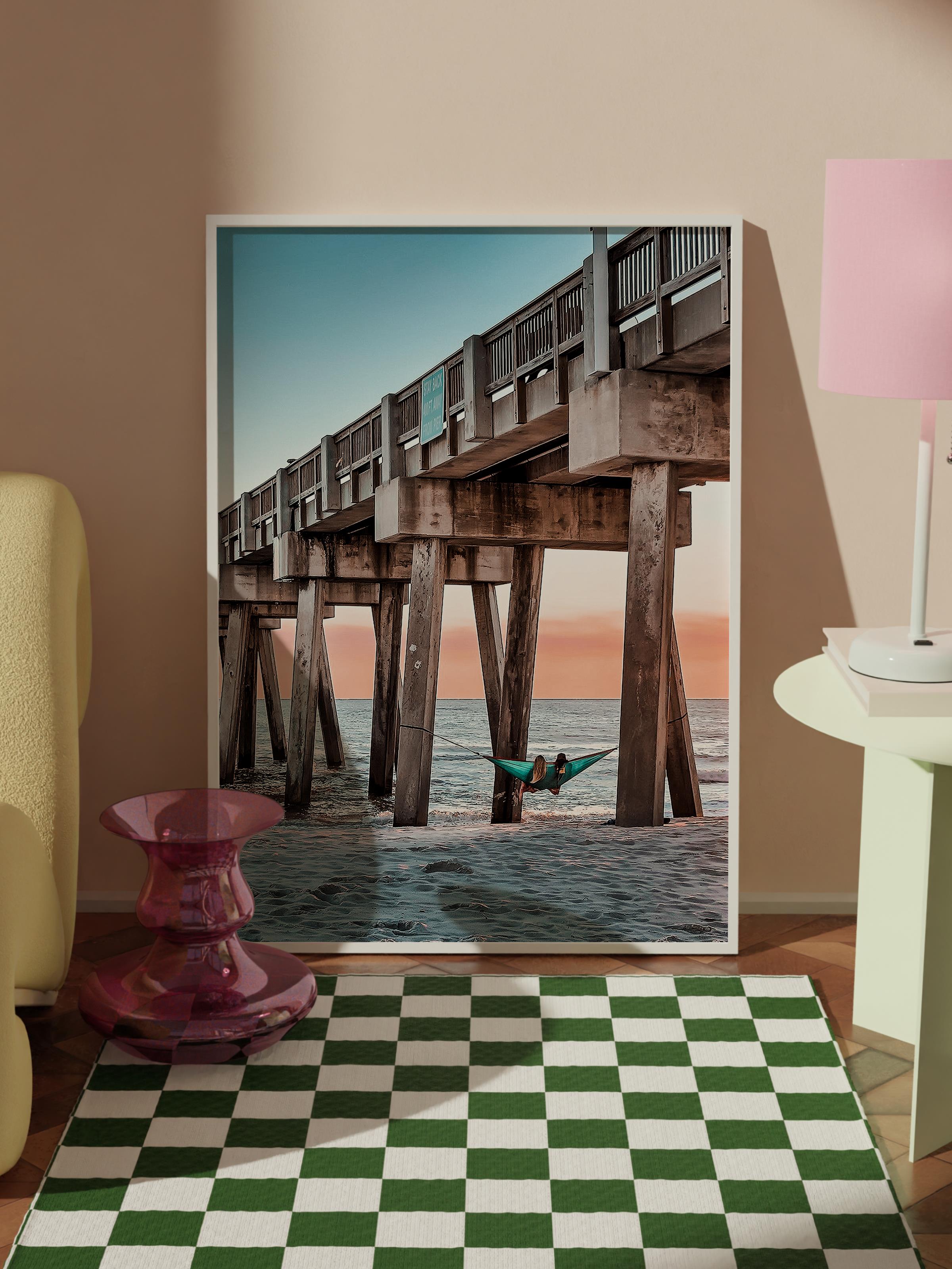 Çerçevesiz Poster, Yaz Temalı Tablo NO:181, İskeleden Deniz Fotoğrafı, Kahverengi Poster, Dikey