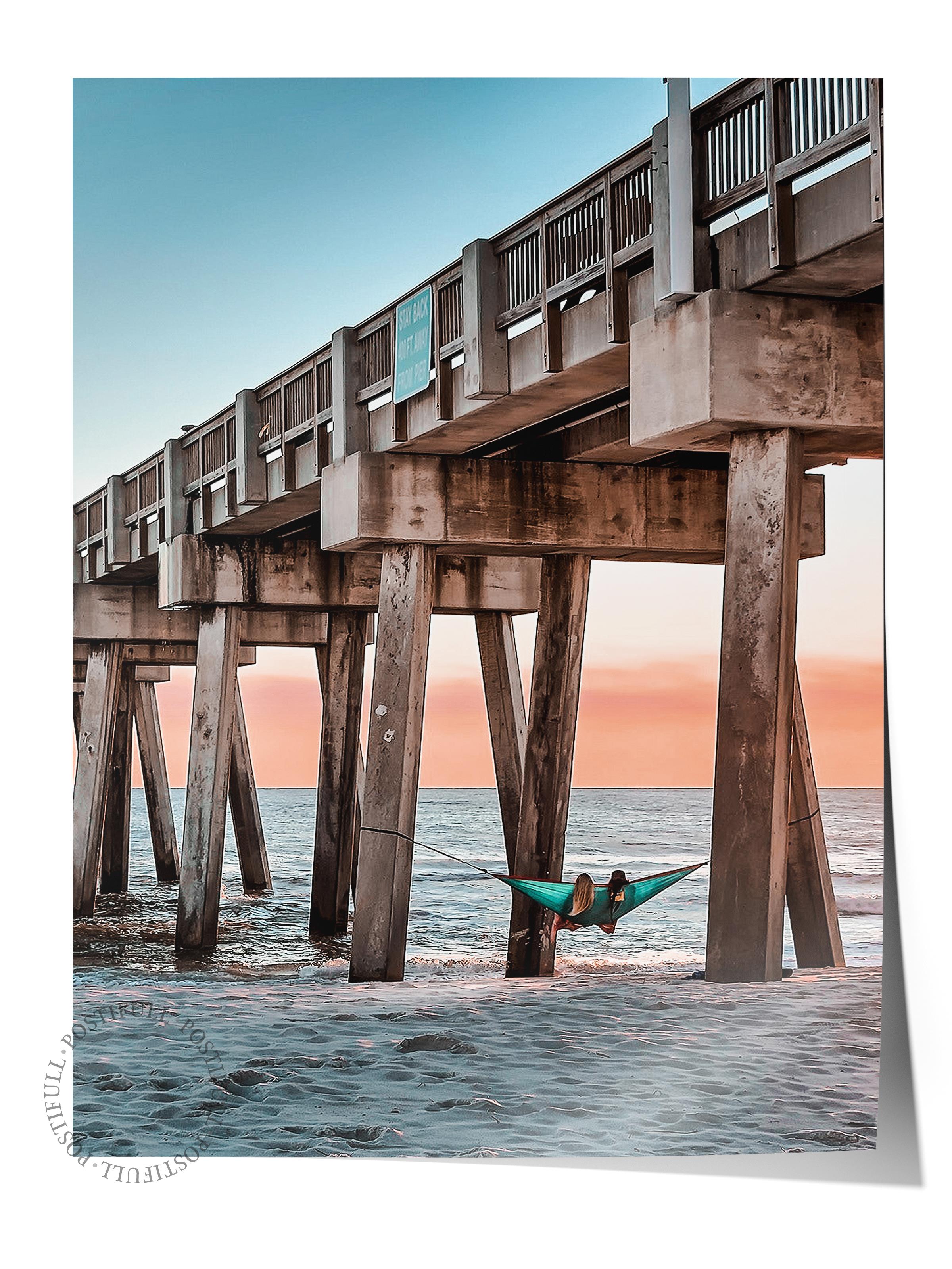 Çerçevesiz Poster, Yaz Temalı Tablo NO:181, İskeleden Deniz Fotoğrafı, Kahverengi Poster, Dikey