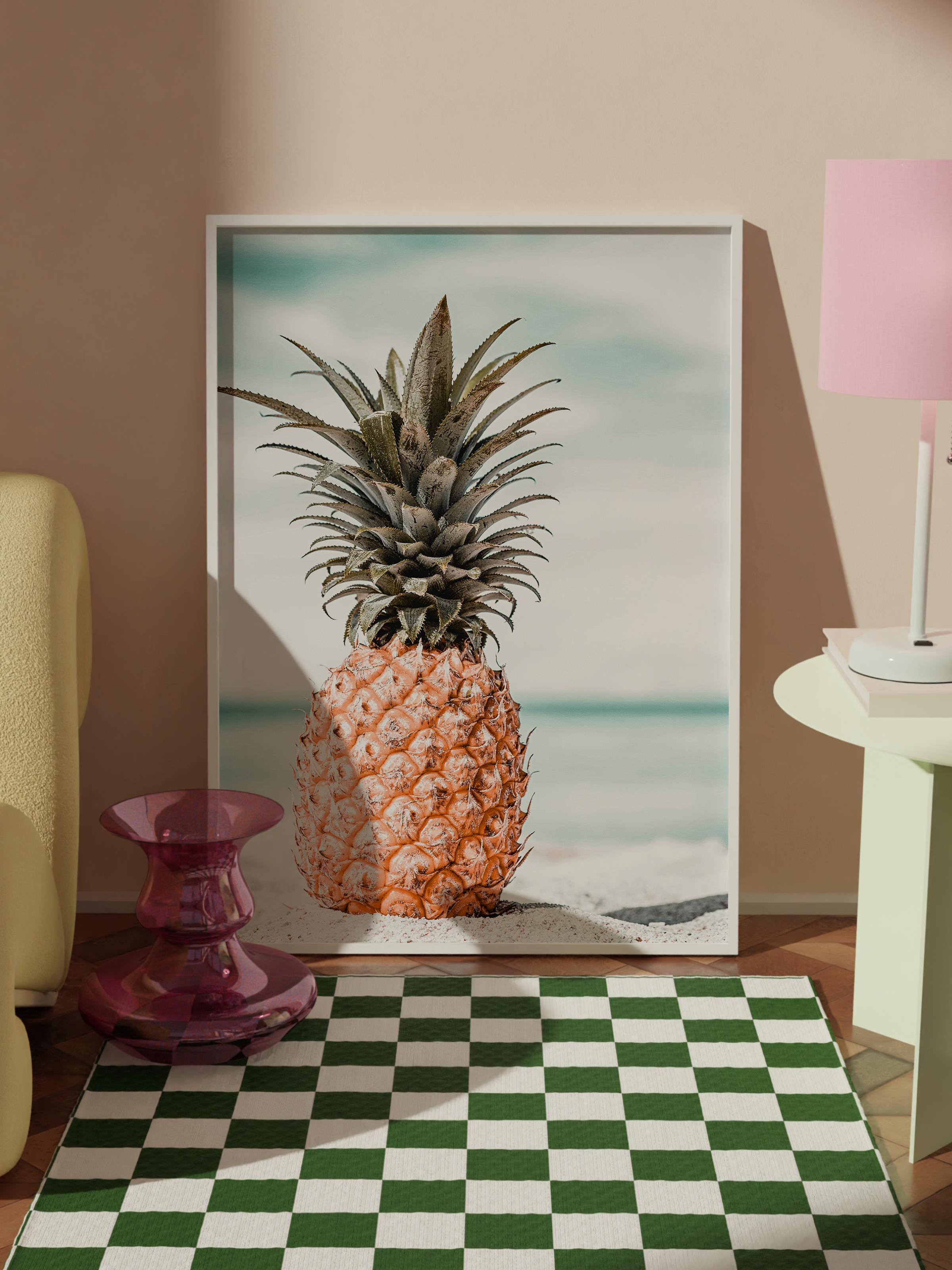 Çerçevesiz Poster, Yaz Temalı Tablo NO:184, Ananas ve Palmiye Fotoğrafı, Yeşil Poster, Dikey