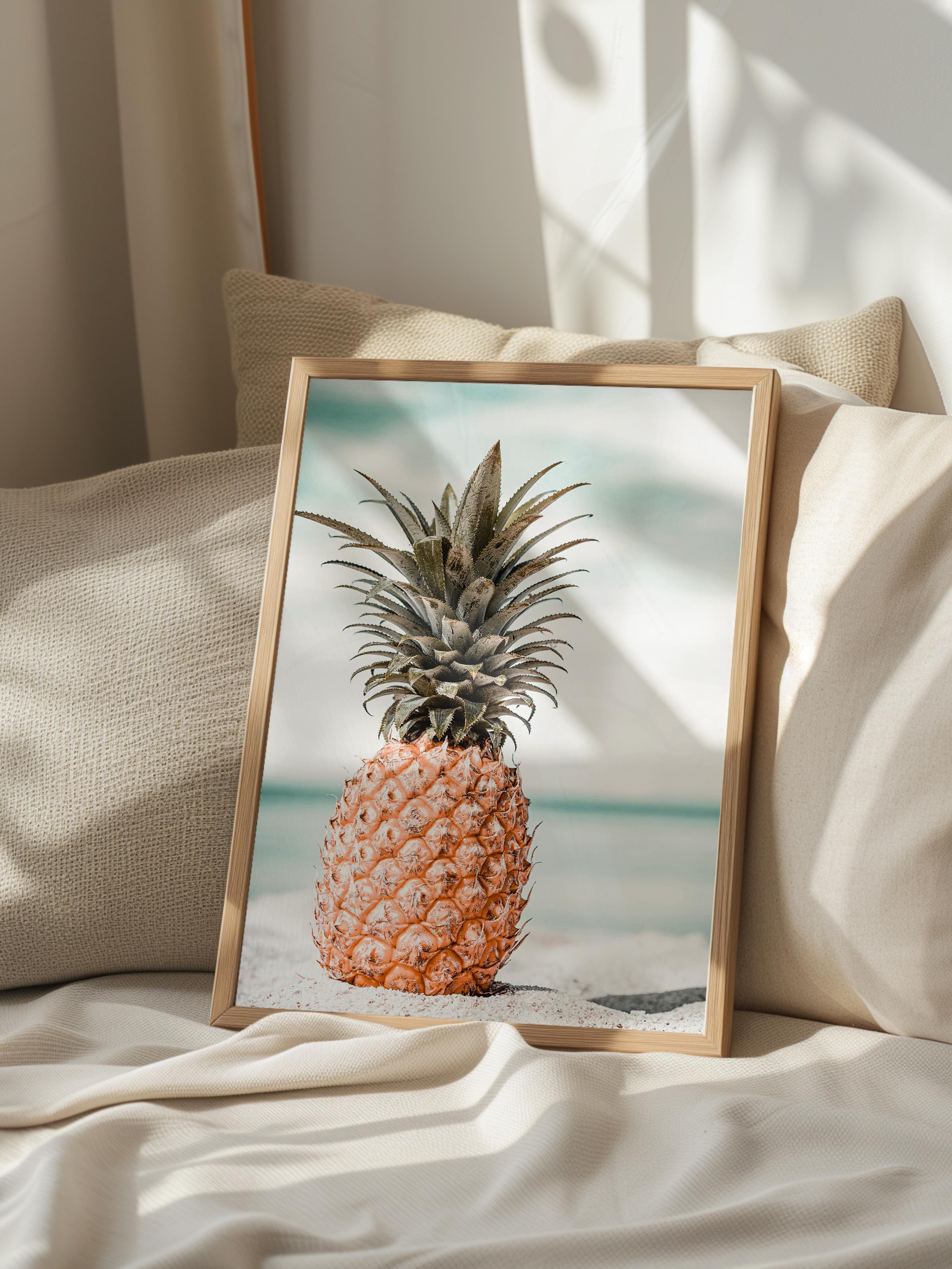 Çerçevesiz Poster, Yaz Temalı Tablo NO:184, Ananas ve Palmiye Fotoğrafı, Yeşil Poster, Dikey