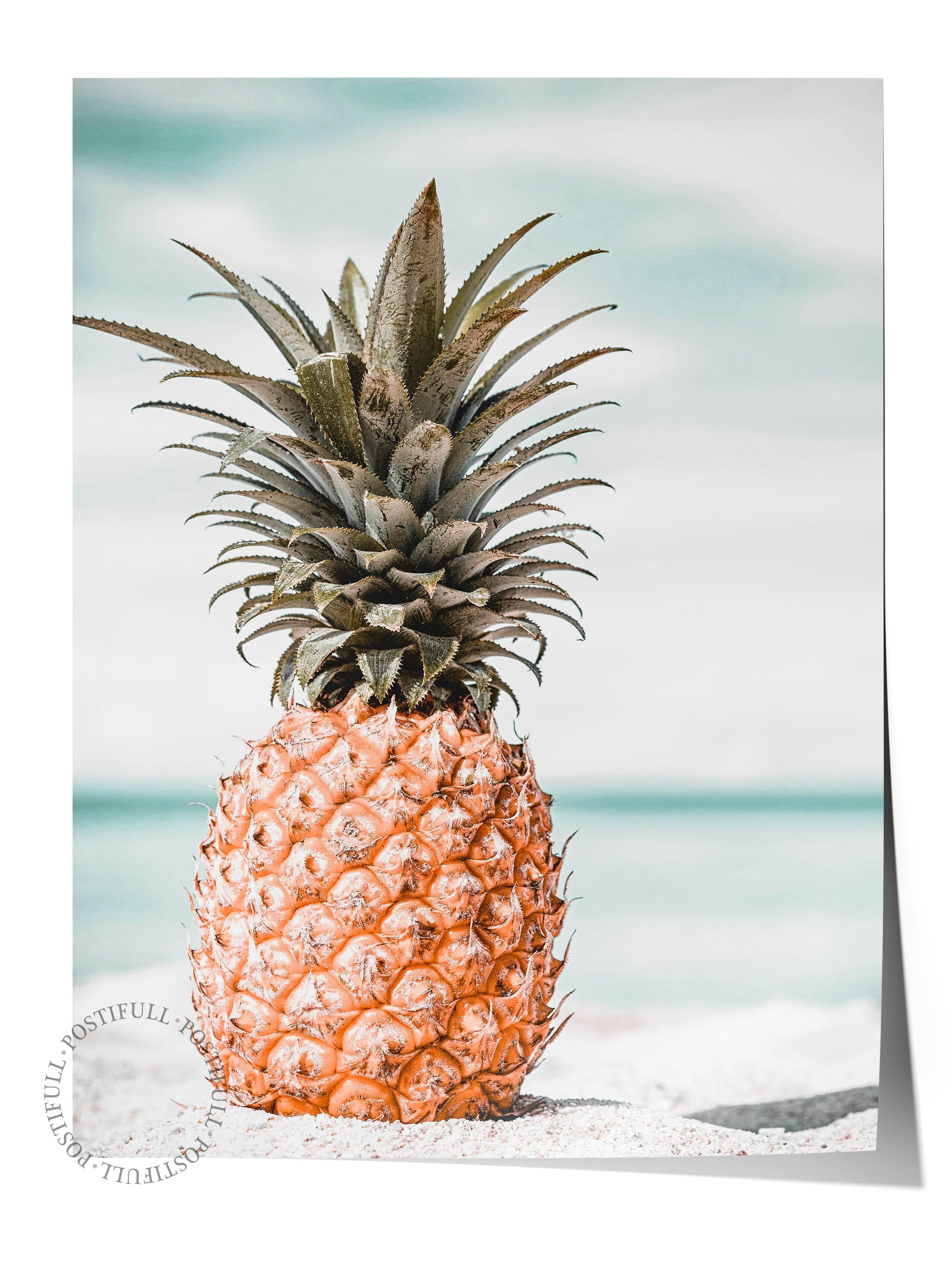 Çerçevesiz Poster, Yaz Temalı Tablo NO:184, Ananas ve Palmiye Fotoğrafı, Yeşil Poster, Dikey