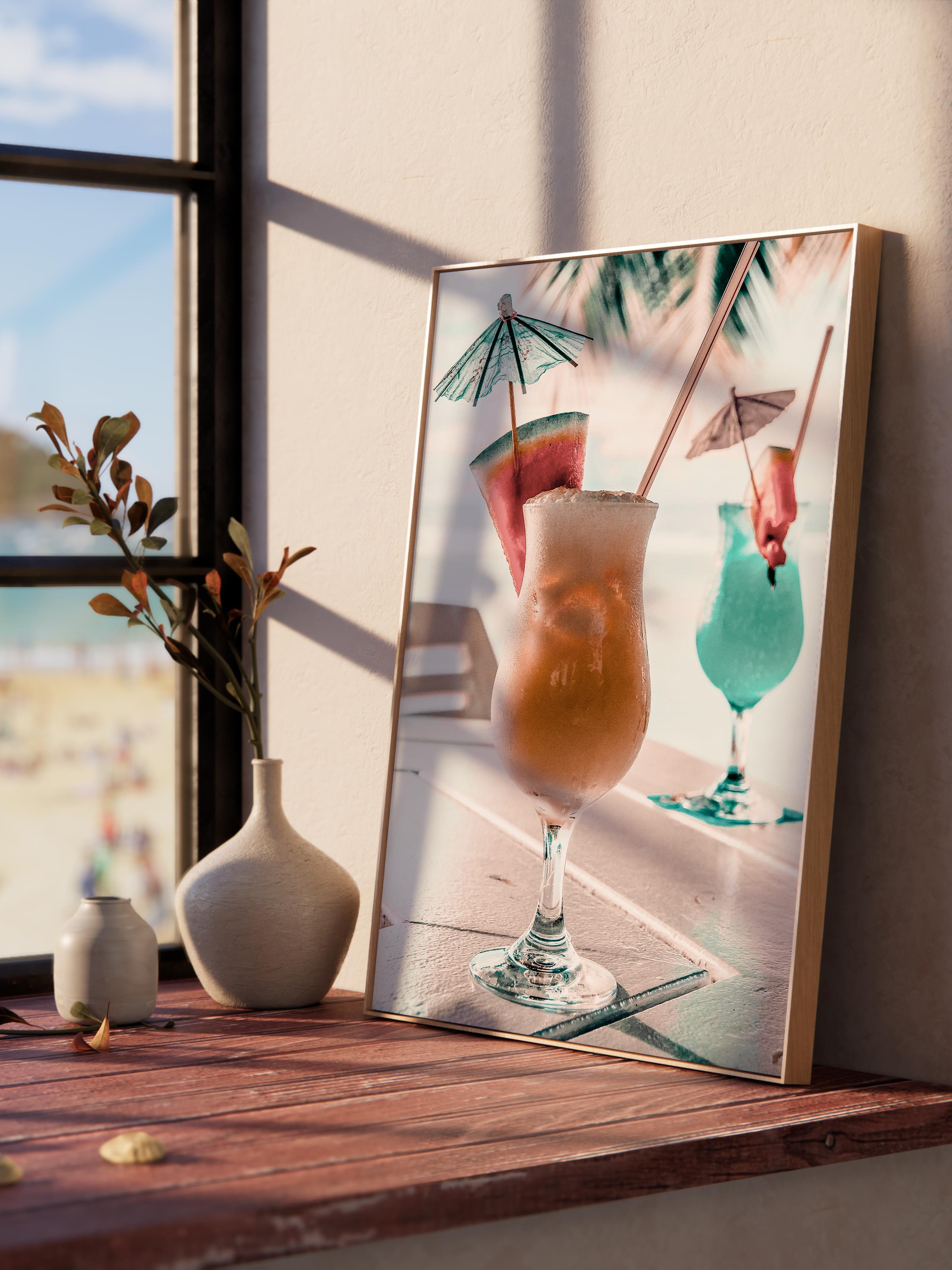 Çerçevesiz Poster, Yaz Temalı Tablo NO:189, Kokteyller Fotoğrafı, Turuncu Poster, Dikey