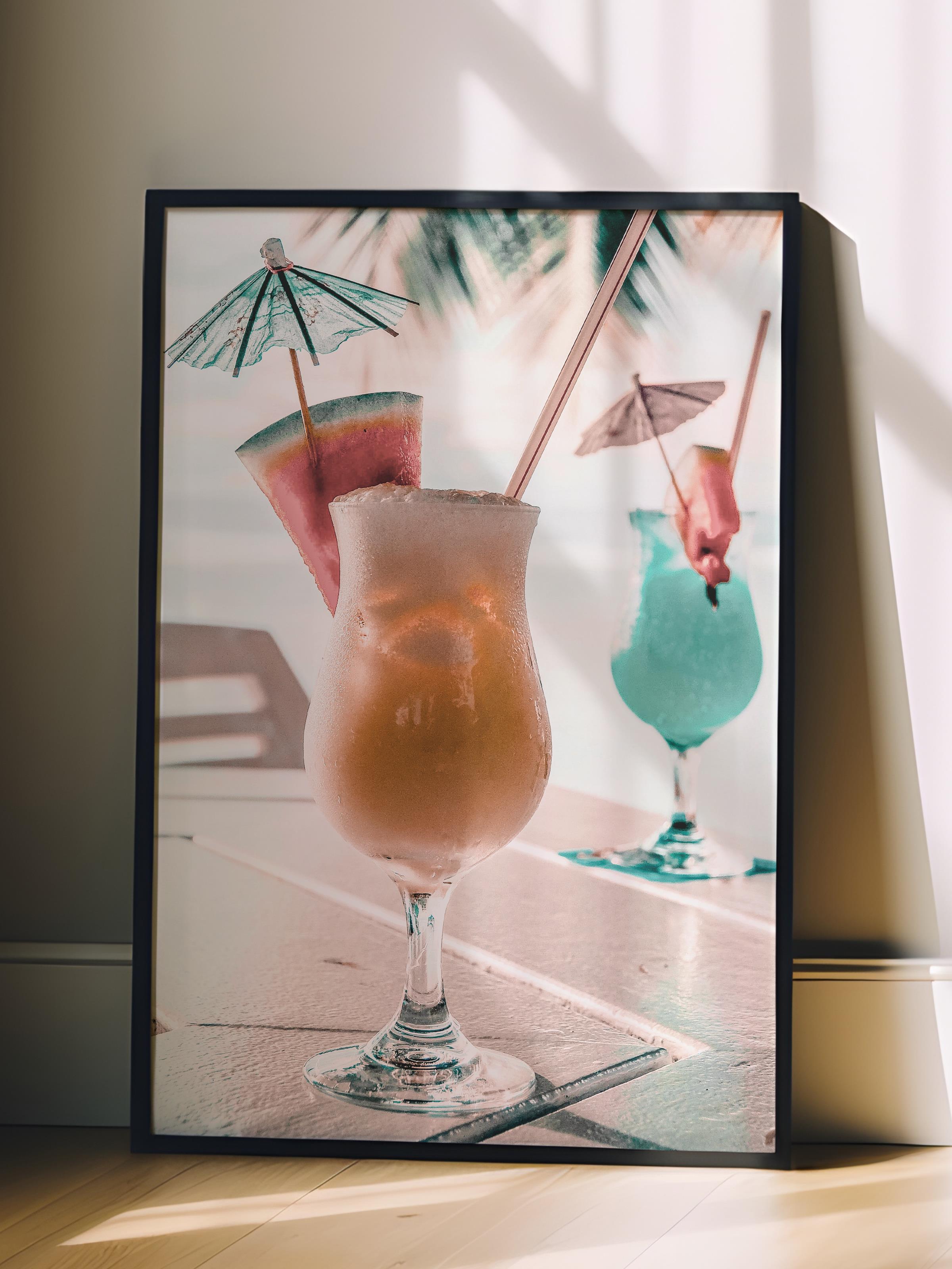 Çerçevesiz Poster, Yaz Temalı Tablo NO:189, Kokteyller Fotoğrafı, Turuncu Poster, Dikey