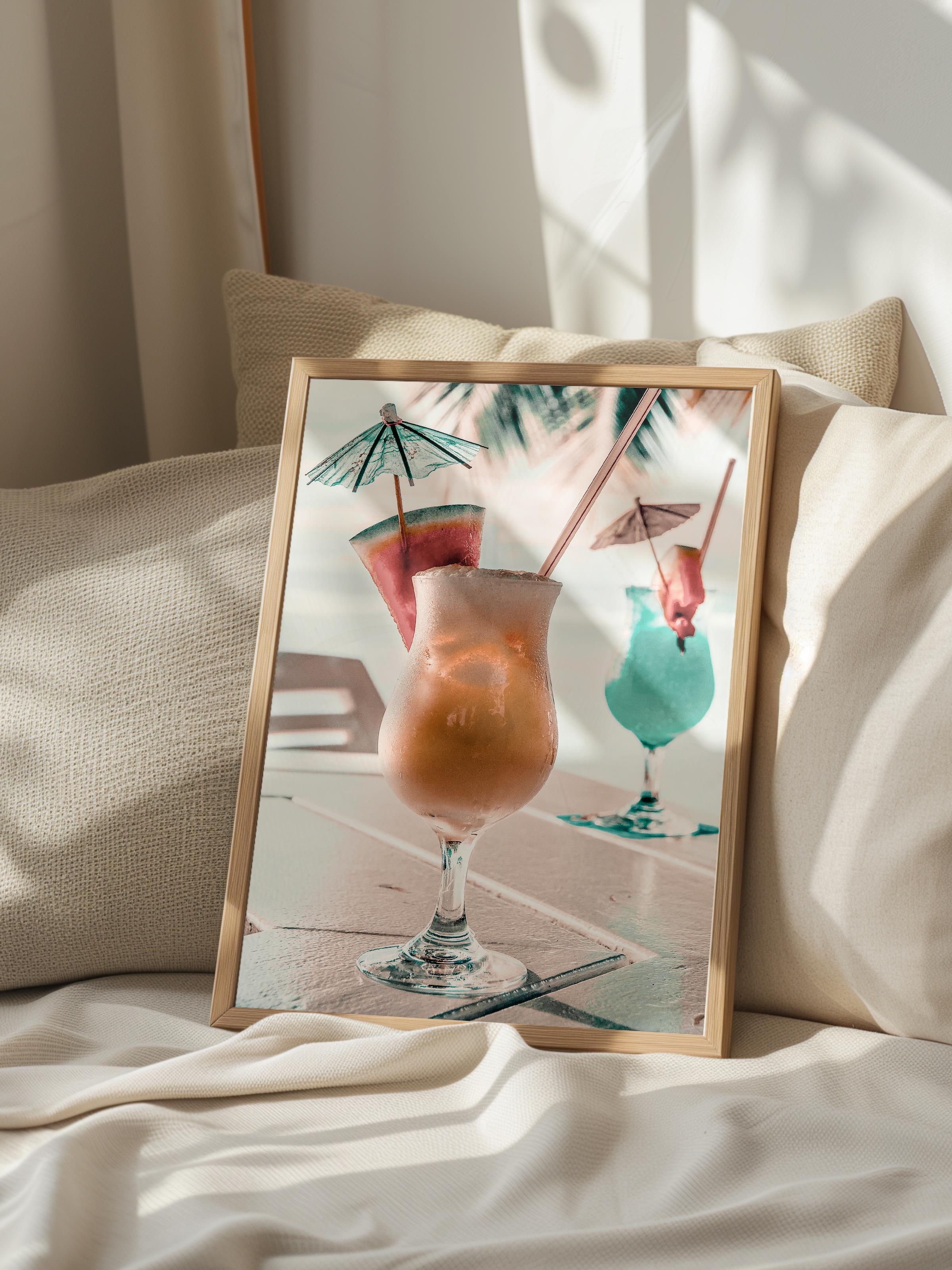 Çerçevesiz Poster, Yaz Temalı Tablo NO:189, Kokteyller Fotoğrafı, Turuncu Poster, Dikey