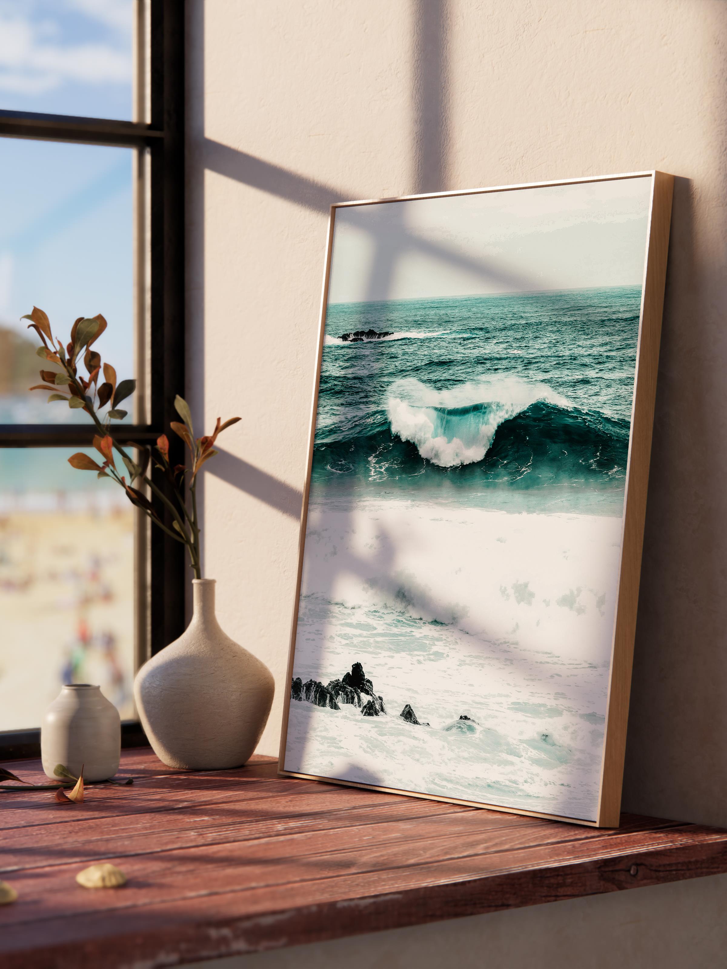 Çerçevesiz Poster, Yaz Temalı Tablo NO:193, Dalga ve Köpükler Fotoğrafı, Beyaz Poster, Dikey