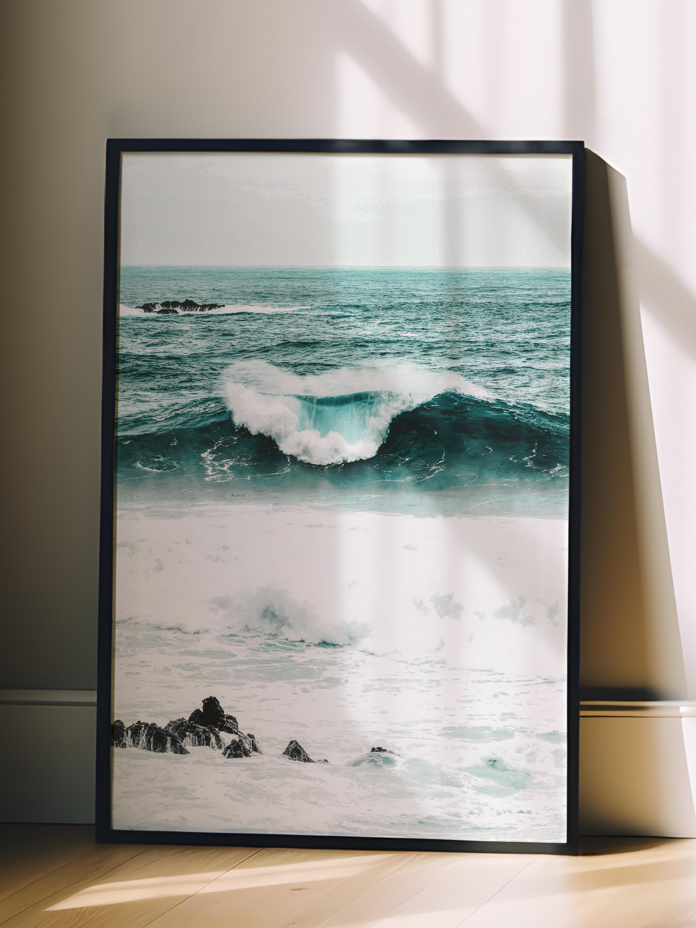 Çerçevesiz Poster, Yaz Temalı Tablo NO:193, Dalga ve Köpükler Fotoğrafı, Beyaz Poster, Dikey