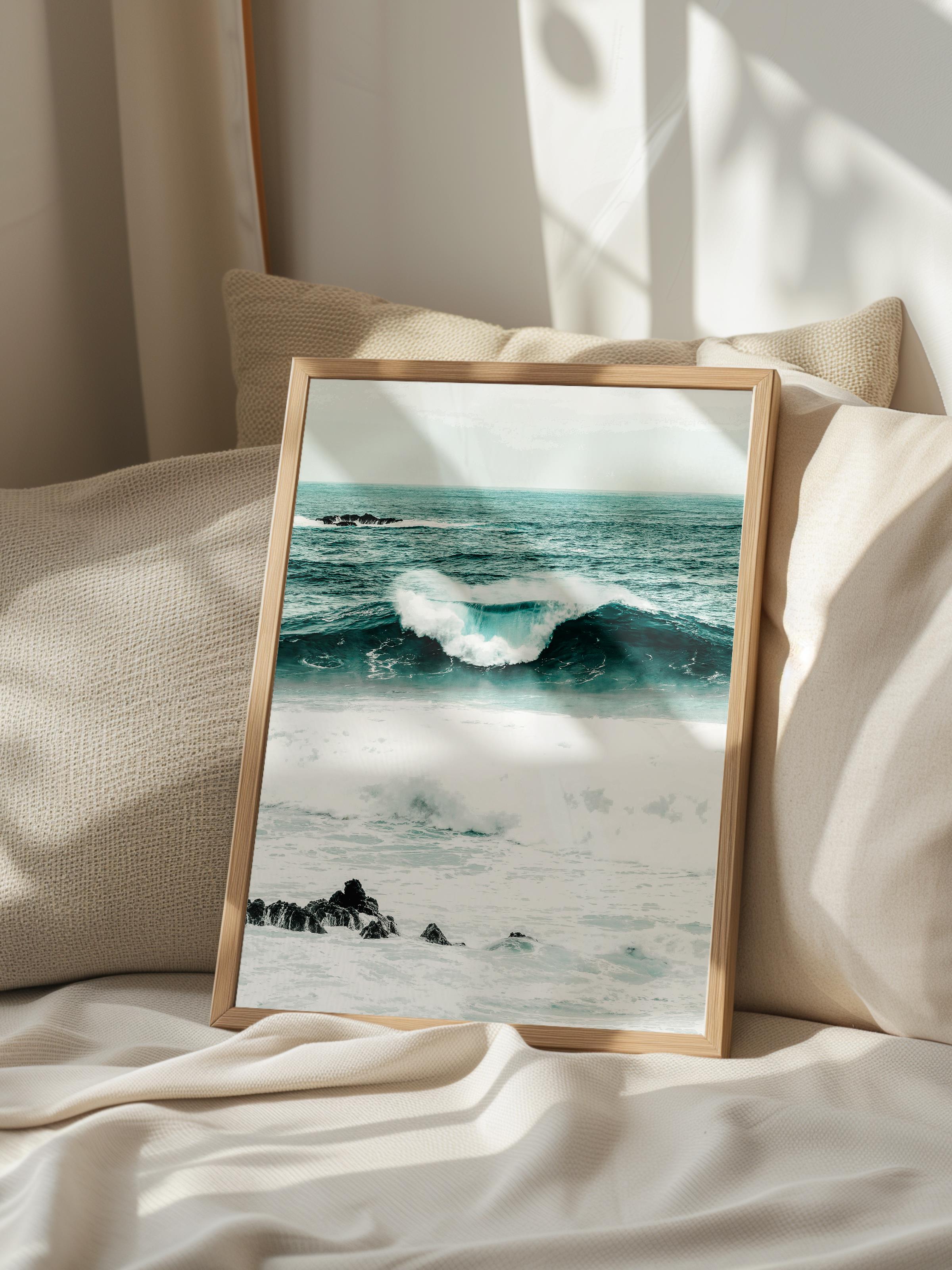 Çerçevesiz Poster, Yaz Temalı Tablo NO:193, Dalga ve Köpükler Fotoğrafı, Beyaz Poster, Dikey