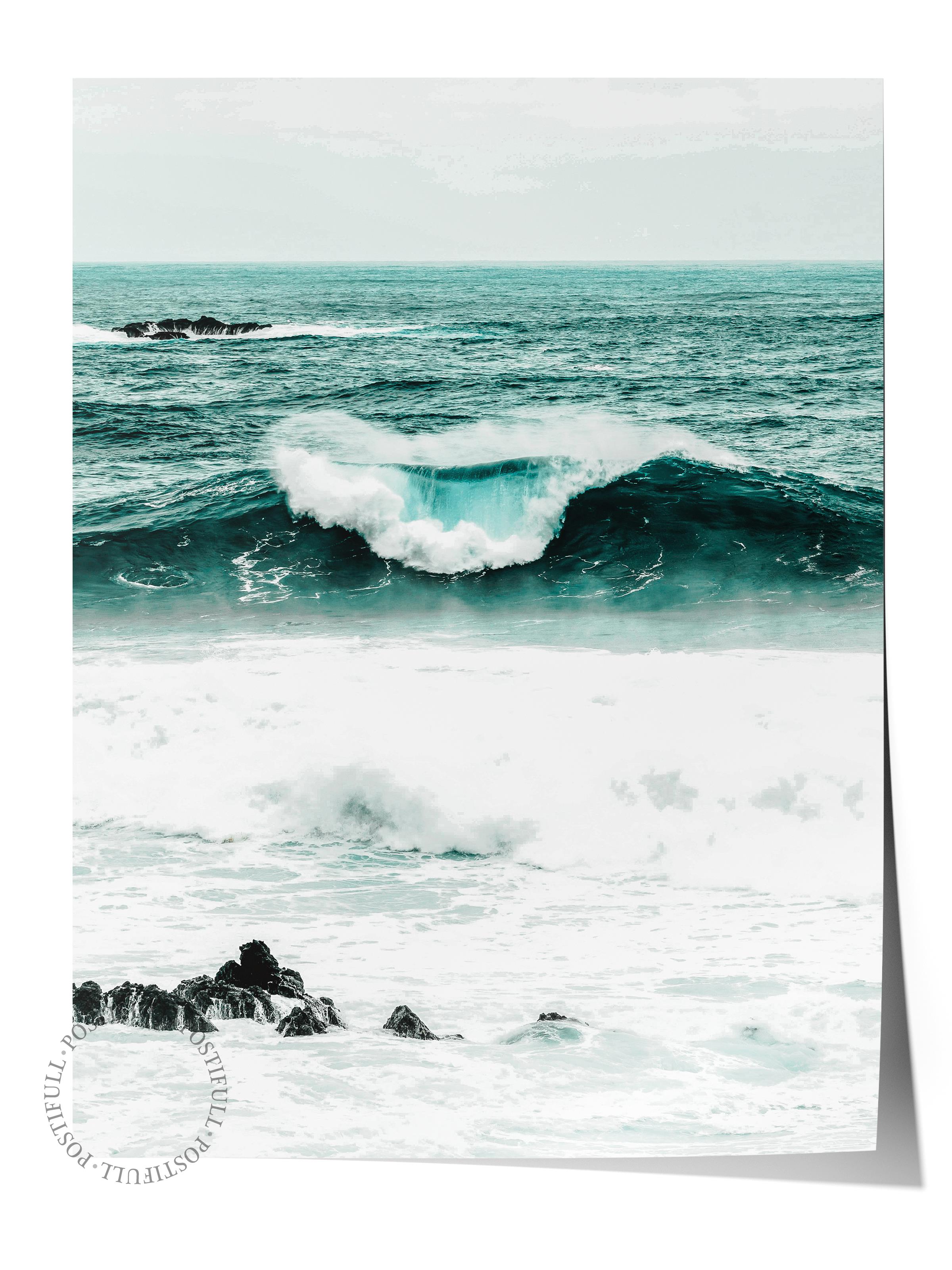 Çerçevesiz Poster, Yaz Temalı Tablo NO:193, Dalga ve Köpükler Fotoğrafı, Beyaz Poster, Dikey