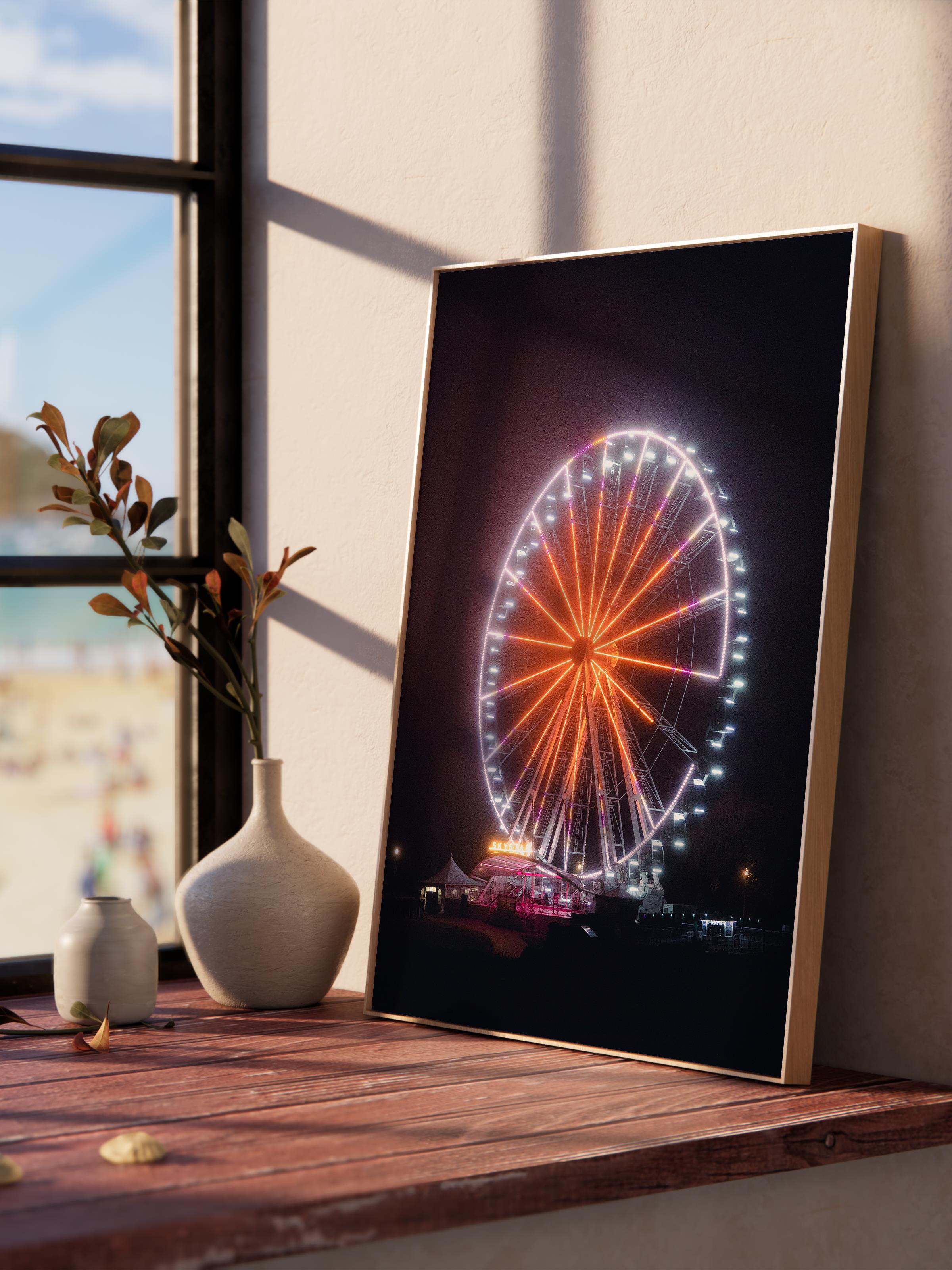 Çerçevesiz Poster, Yaz Temalı Tablo NO:194, Dönme Dolap Fotoğrafı, Siyah Poster, Dikey