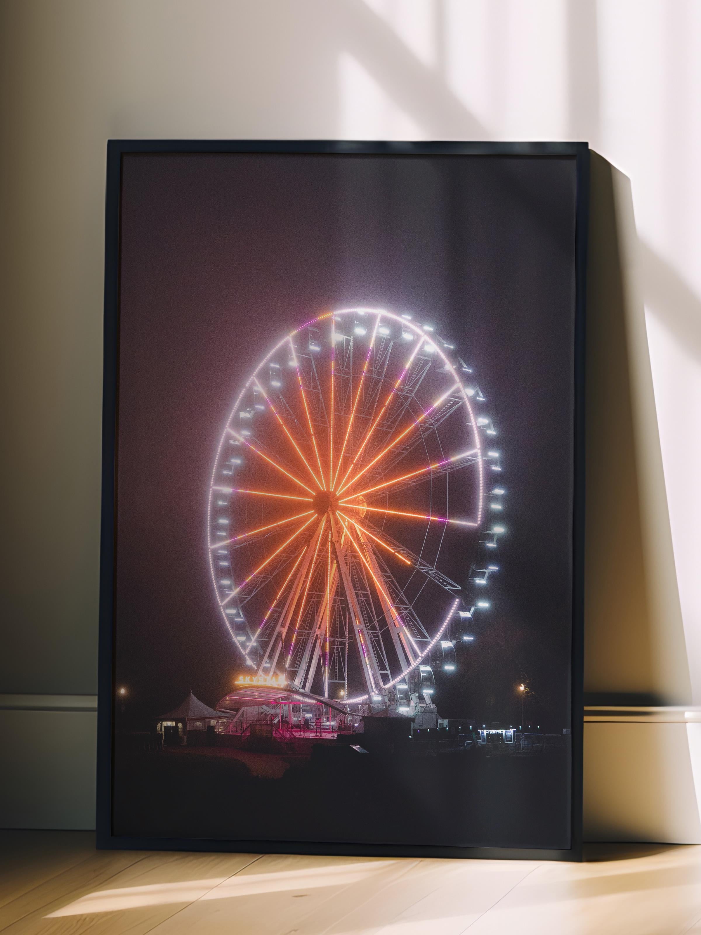 Çerçevesiz Poster, Yaz Temalı Tablo NO:194, Dönme Dolap Fotoğrafı, Siyah Poster, Dikey