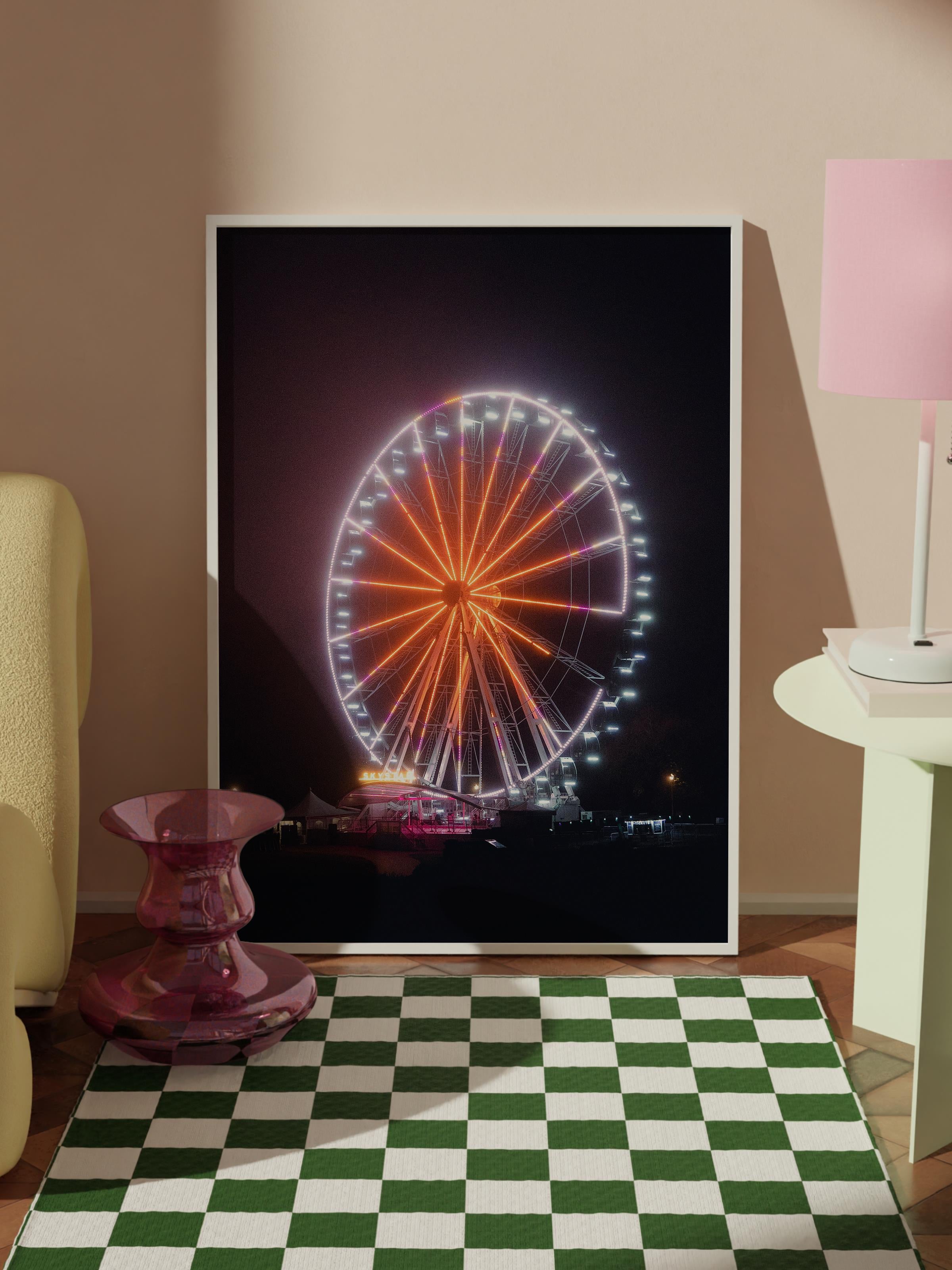 Çerçevesiz Poster, Yaz Temalı Tablo NO:194, Dönme Dolap Fotoğrafı, Siyah Poster, Dikey