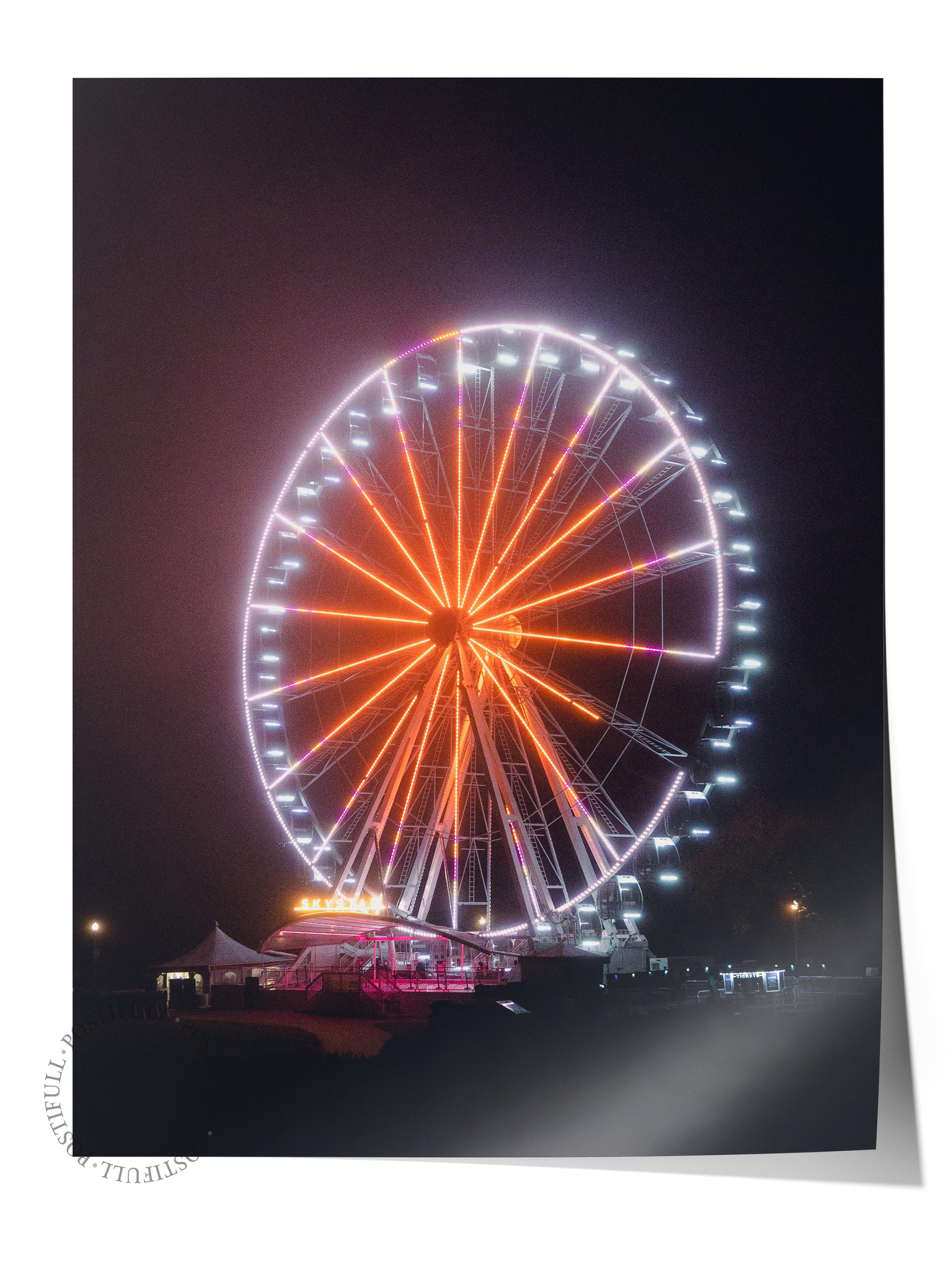 Çerçevesiz Poster, Yaz Temalı Tablo NO:194, Dönme Dolap Fotoğrafı, Siyah Poster, Dikey