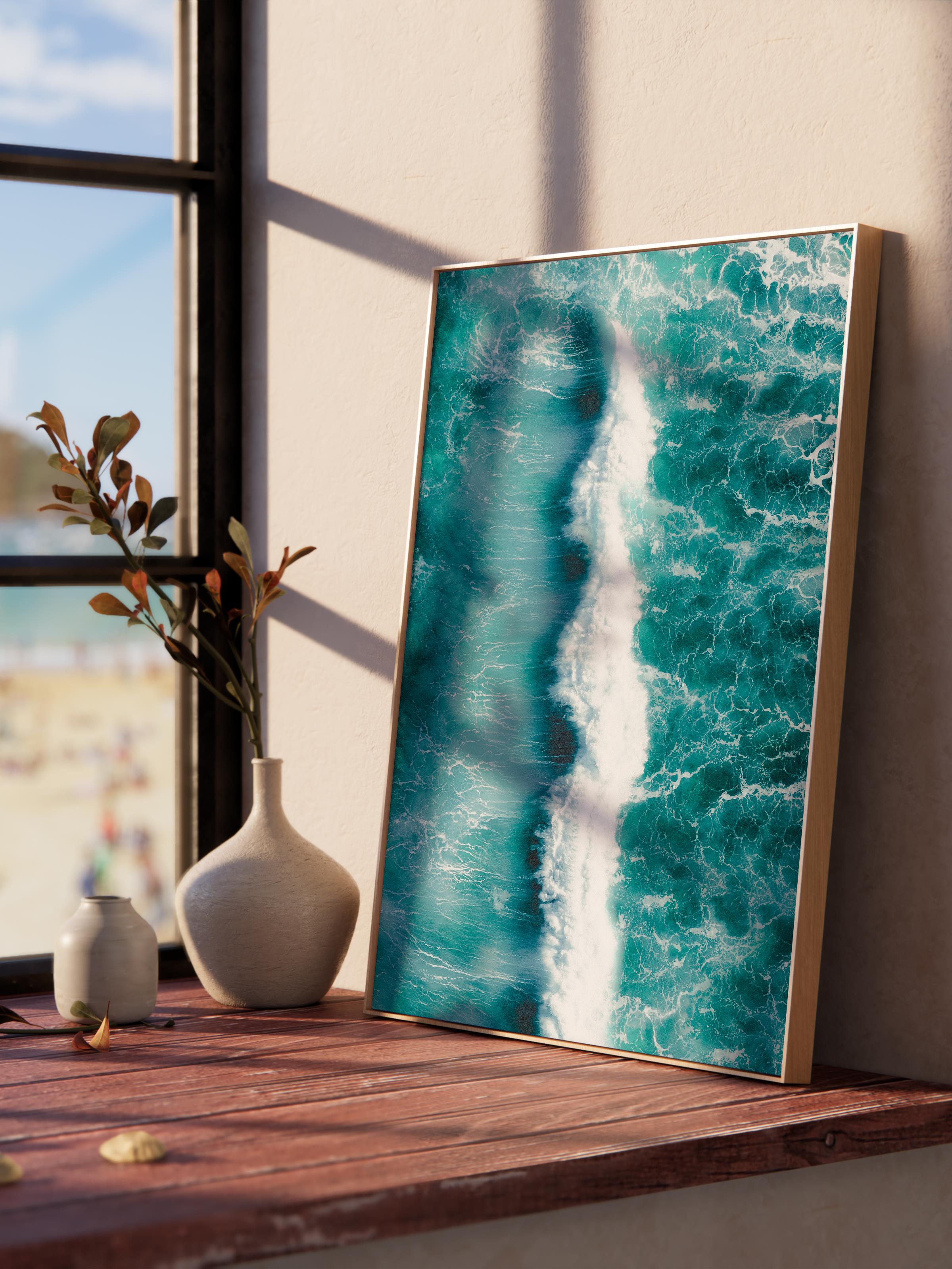 Çerçevesiz Poster, Yaz Temalı Tablo NO:196, Deniz ve Köpükler Fotoğrafı, Beyaz Poster, Dikey