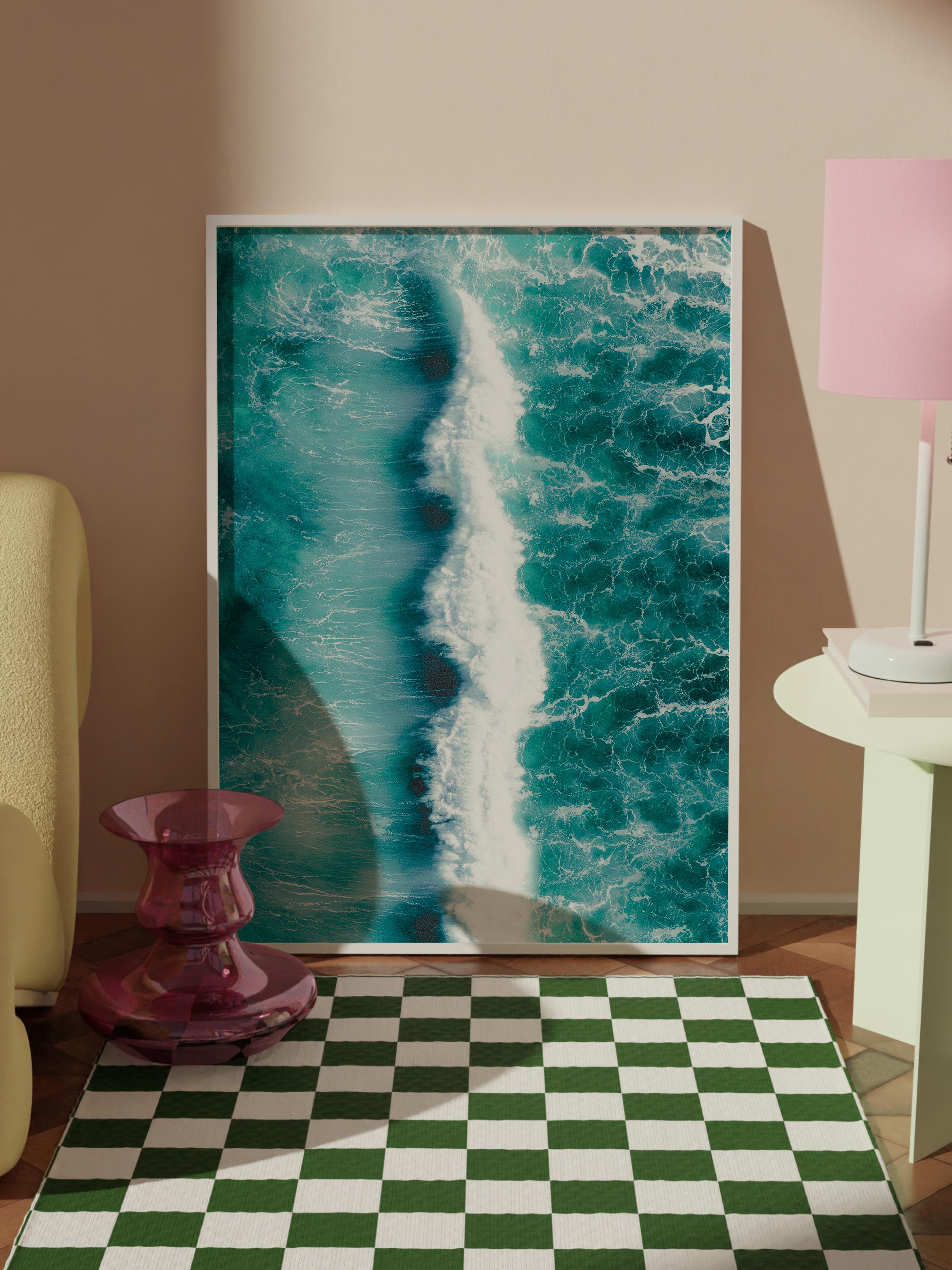 Çerçevesiz Poster, Yaz Temalı Tablo NO:196, Deniz ve Köpükler Fotoğrafı, Beyaz Poster, Dikey