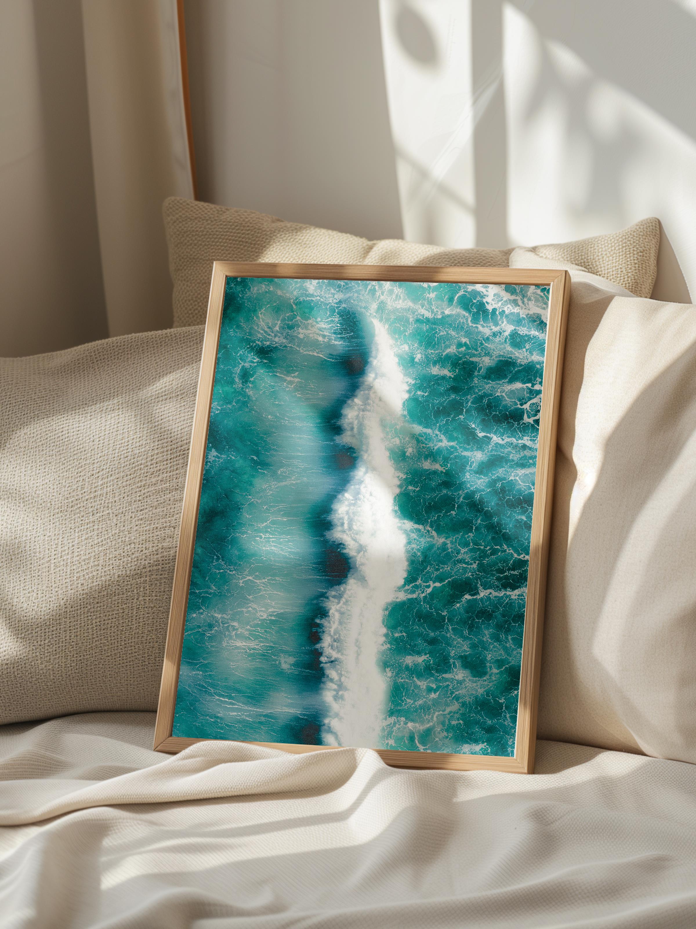 Çerçevesiz Poster, Yaz Temalı Tablo NO:196, Deniz ve Köpükler Fotoğrafı, Beyaz Poster, Dikey