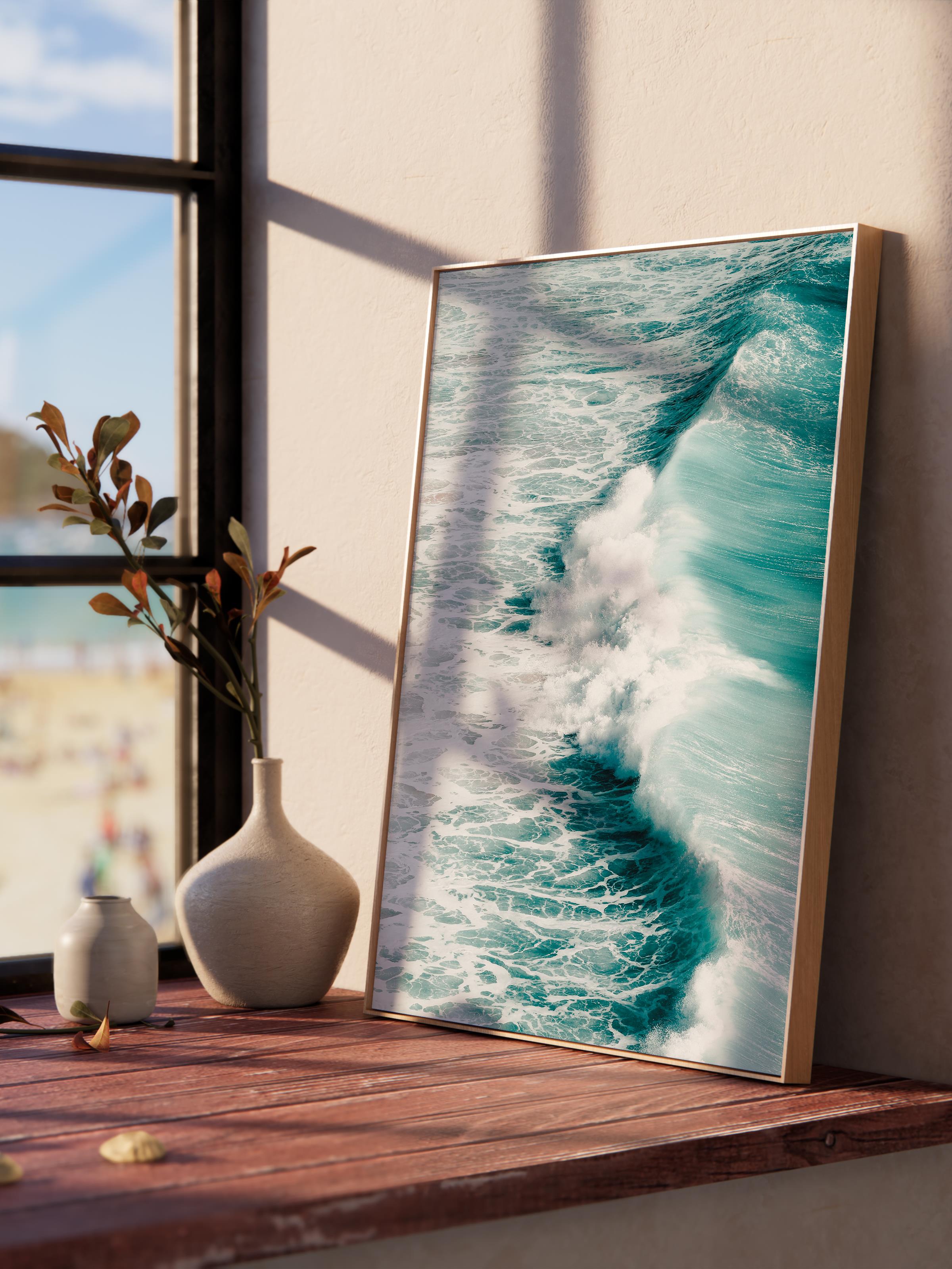 Çerçevesiz Poster, Yaz Temalı Tablo NO:199, Dalgalar ve Köpükler Fotoğrafı, Beyaz Poster, Dikey