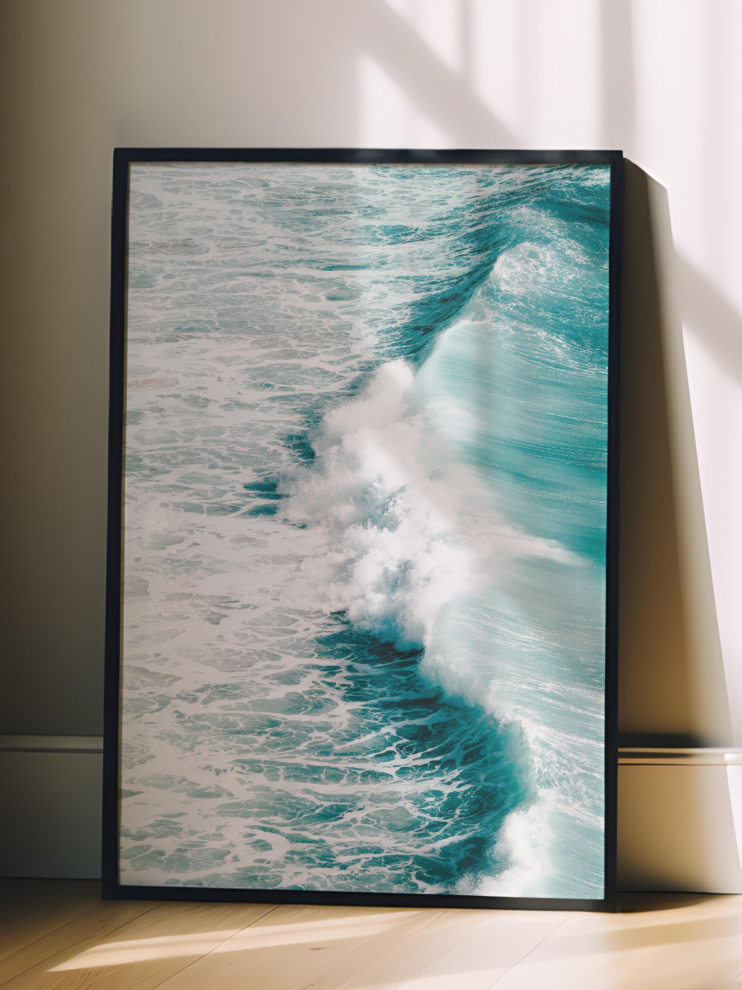 Çerçevesiz Poster, Yaz Temalı Tablo NO:199, Dalgalar ve Köpükler Fotoğrafı, Beyaz Poster, Dikey