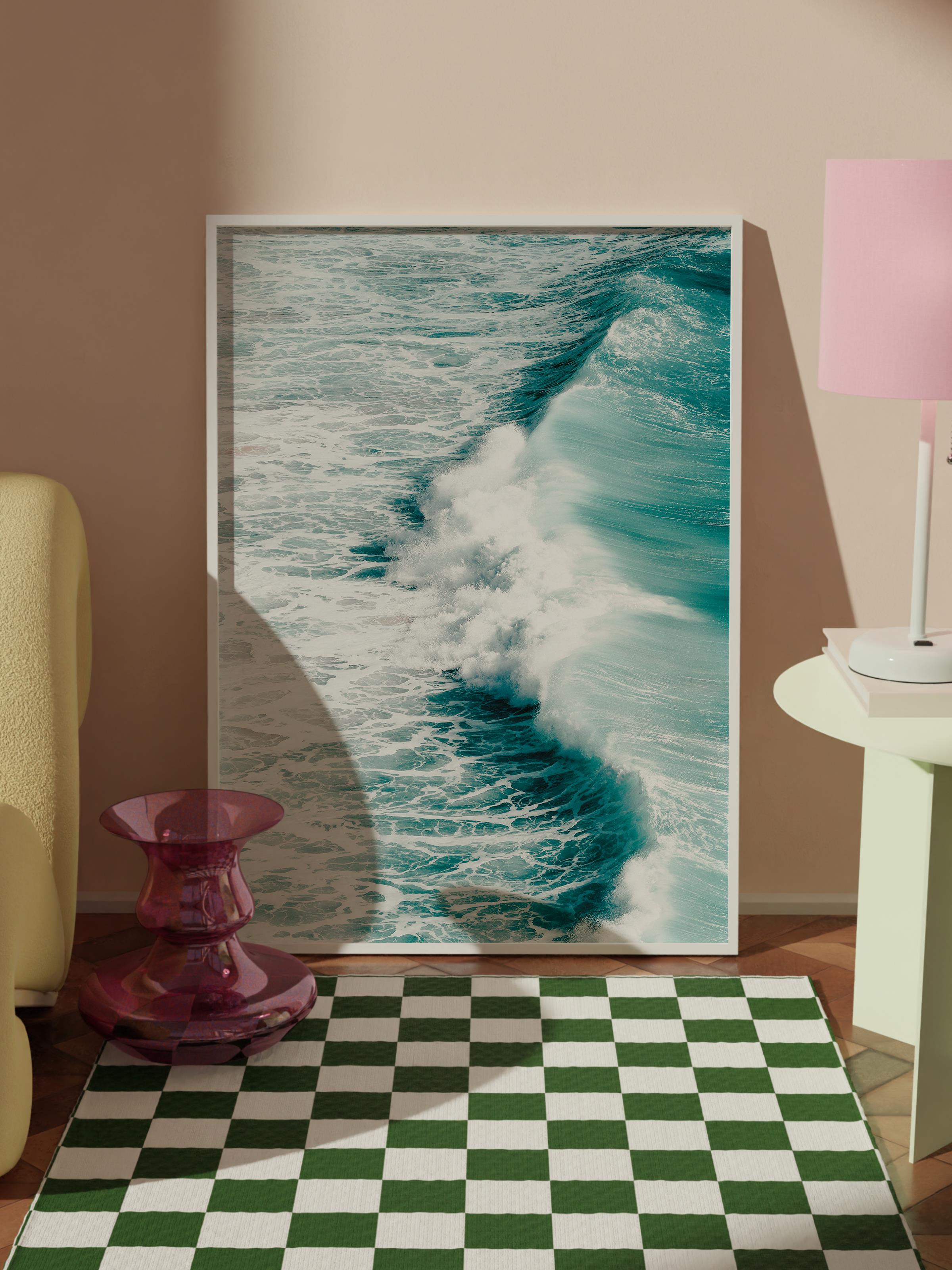 Çerçevesiz Poster, Yaz Temalı Tablo NO:199, Dalgalar ve Köpükler Fotoğrafı, Beyaz Poster, Dikey