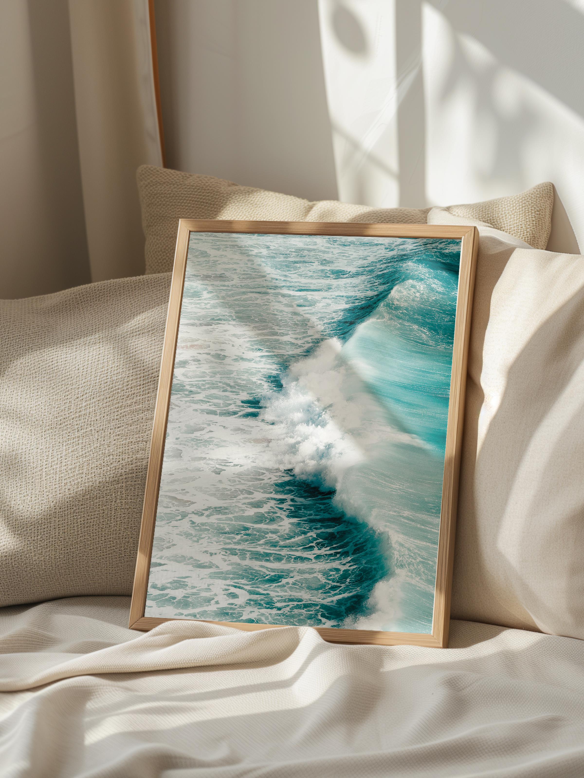 Çerçevesiz Poster, Yaz Temalı Tablo NO:199, Dalgalar ve Köpükler Fotoğrafı, Beyaz Poster, Dikey