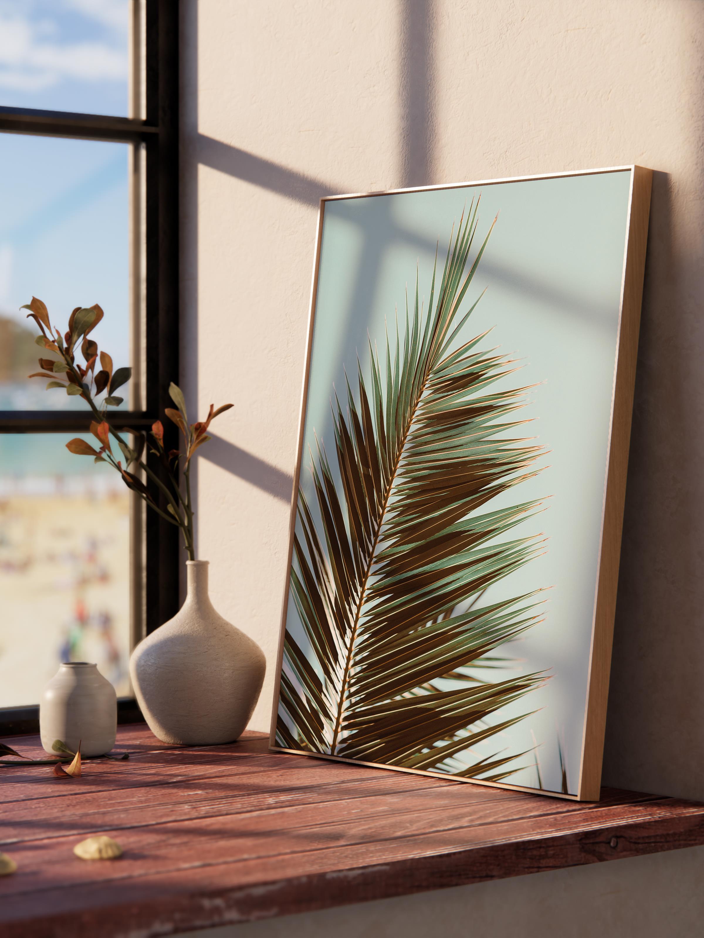 Çerçevesiz Poster, Yaz Temalı Tablo NO:201, Palmiye Yaprağı Fotoğrafı, Yeşil Poster, Dikey