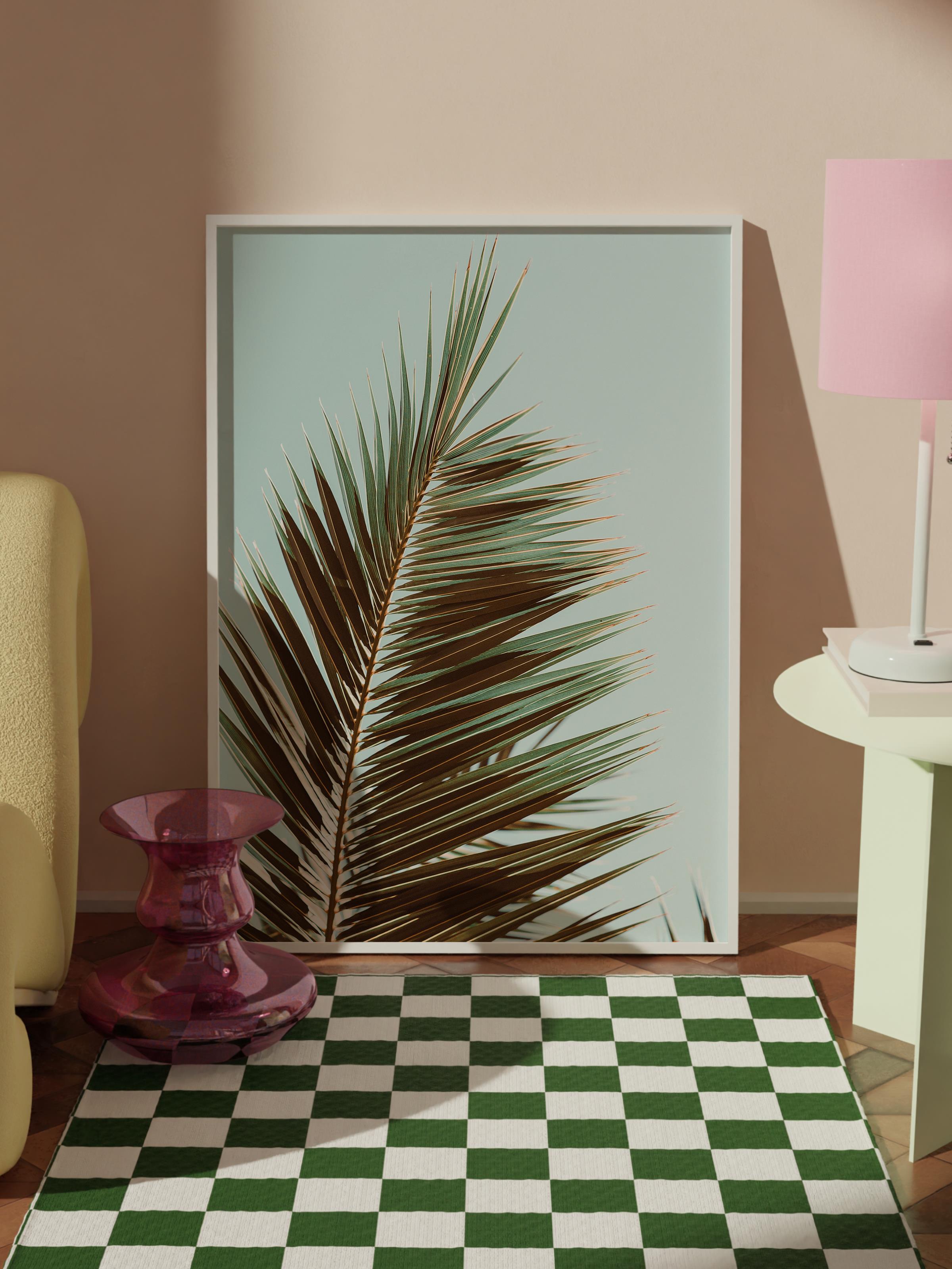 Çerçevesiz Poster, Yaz Temalı Tablo NO:201, Palmiye Yaprağı Fotoğrafı, Yeşil Poster, Dikey