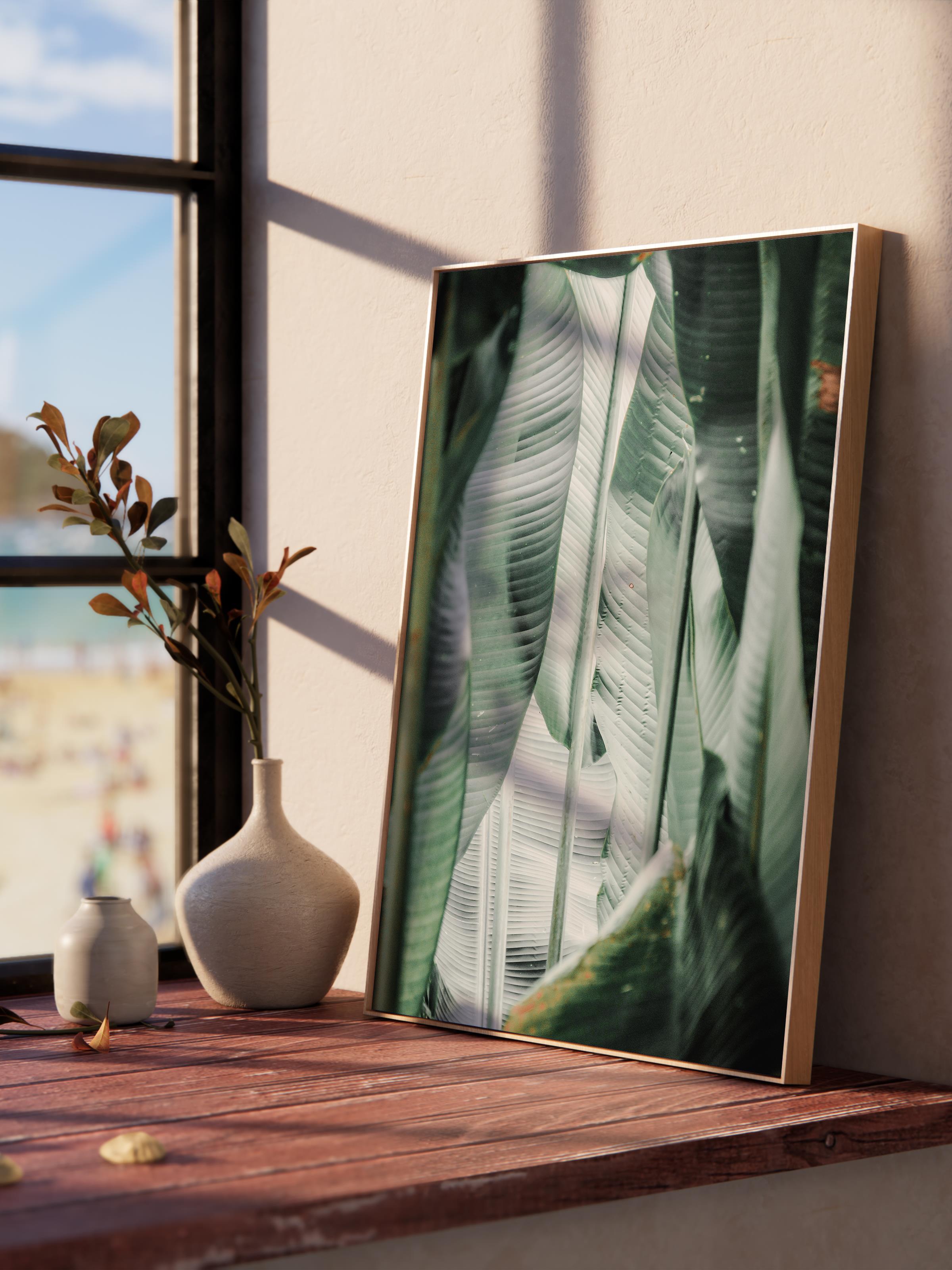 Çerçevesiz Poster, Yaz Temalı Tablo NO:207, Tropik Yapraklar Fotoğrafı, Yeşil Poster, Dikey