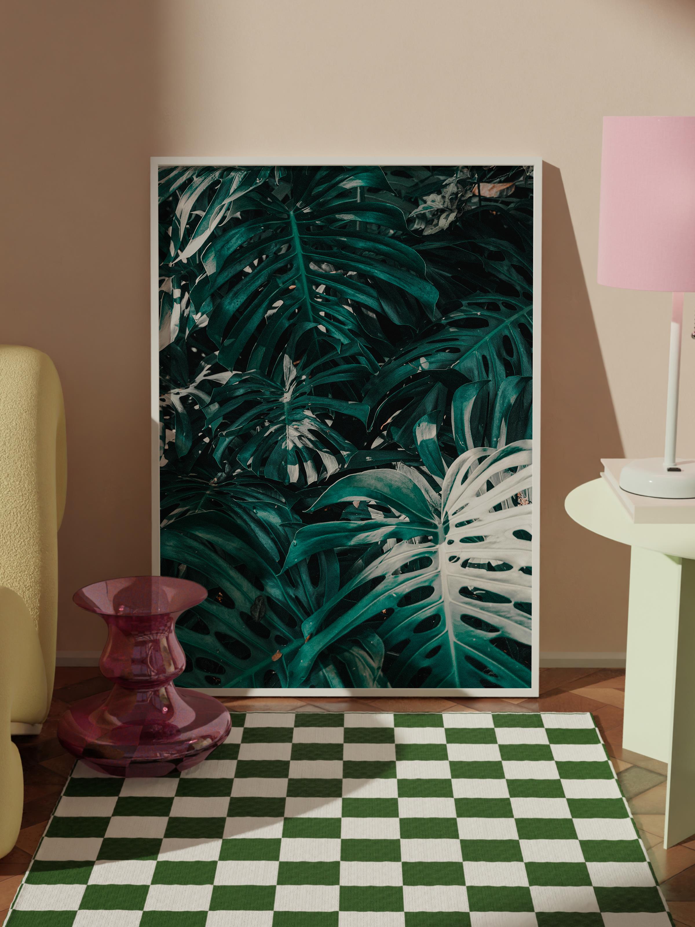 Çerçevesiz Poster, Yaz Temalı Tablo NO:210, Tropikal Yapraklar Fotoğrafı, Koyu Yeşil Poster, Dikey