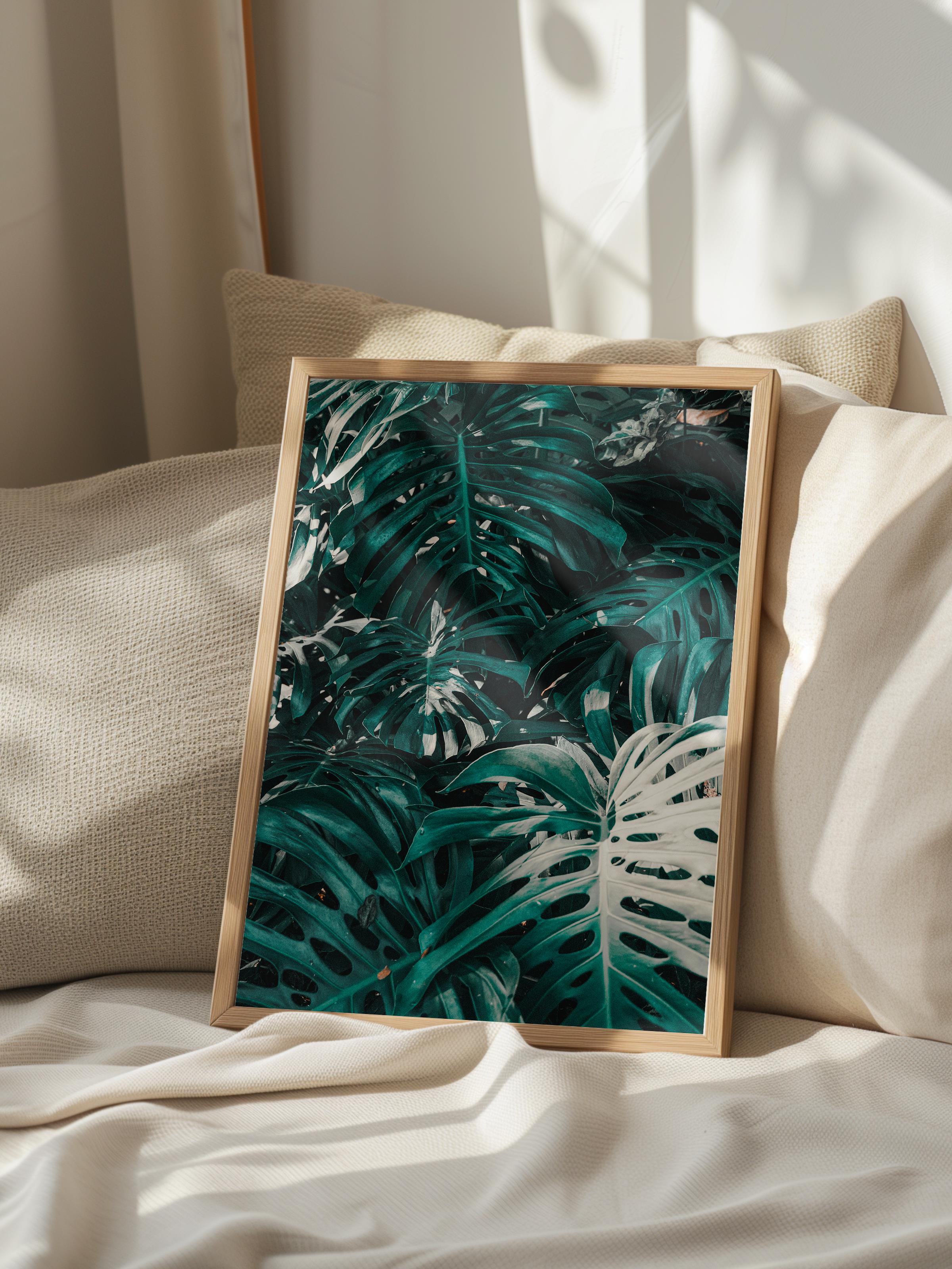 Çerçevesiz Poster, Yaz Temalı Tablo NO:210, Tropikal Yapraklar Fotoğrafı, Koyu Yeşil Poster, Dikey