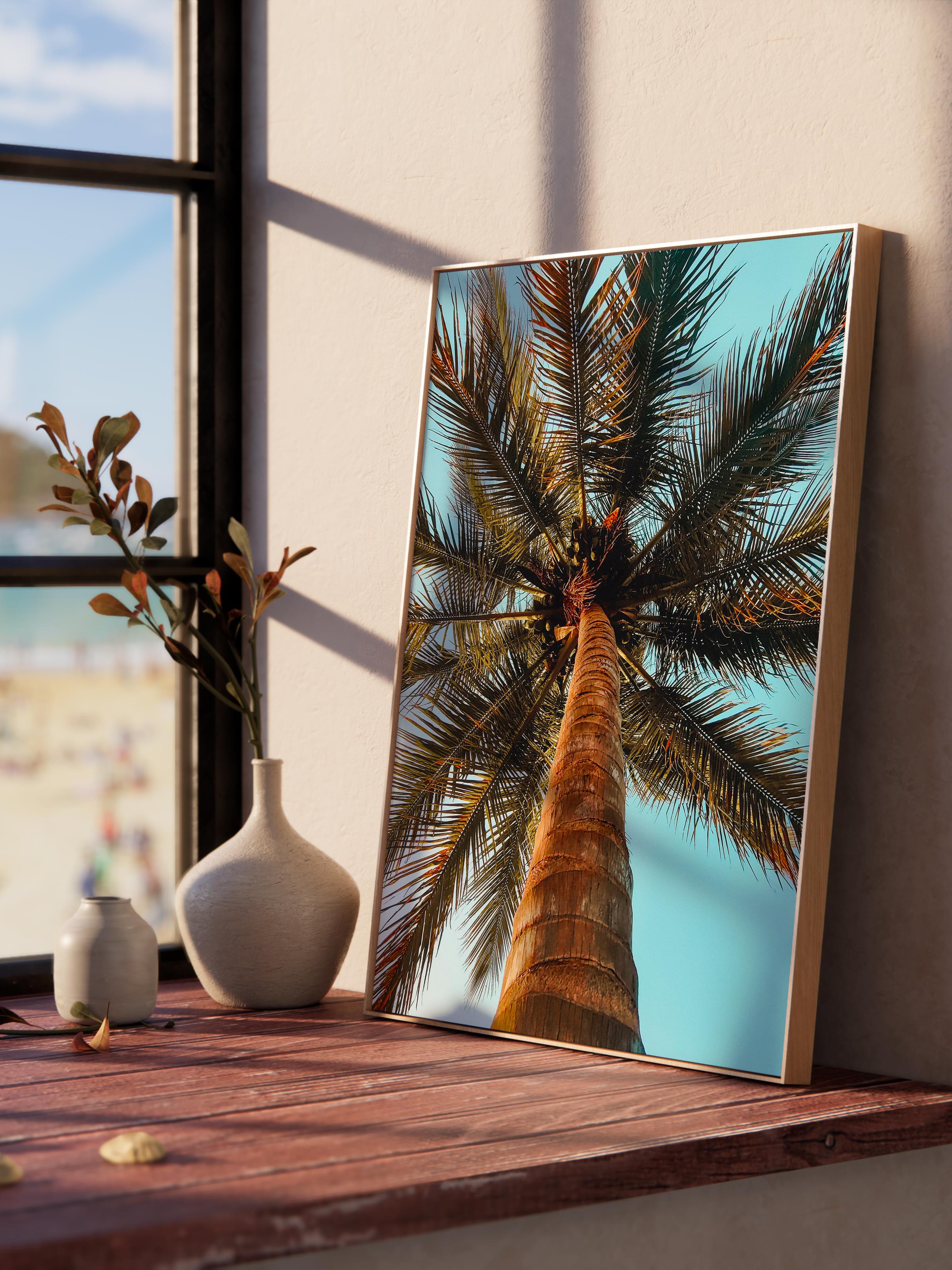 Çerçevesiz Poster, Yaz Temalı Tablo NO:211, Yüksek Palmiye Ağacı Fotoğrafı, Yeşil Poster, Dikey