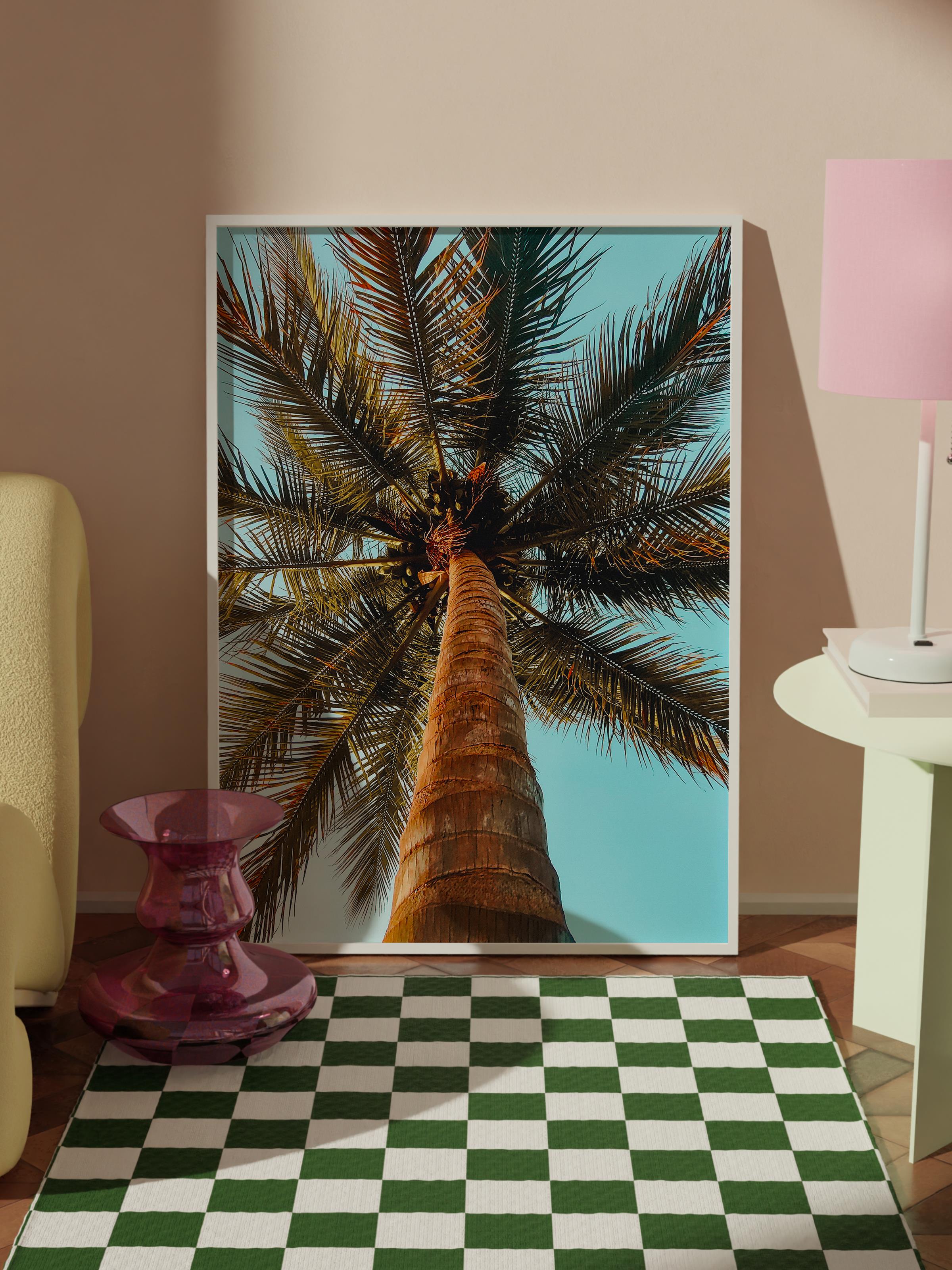 Çerçevesiz Poster, Yaz Temalı Tablo NO:211, Yüksek Palmiye Ağacı Fotoğrafı, Yeşil Poster, Dikey