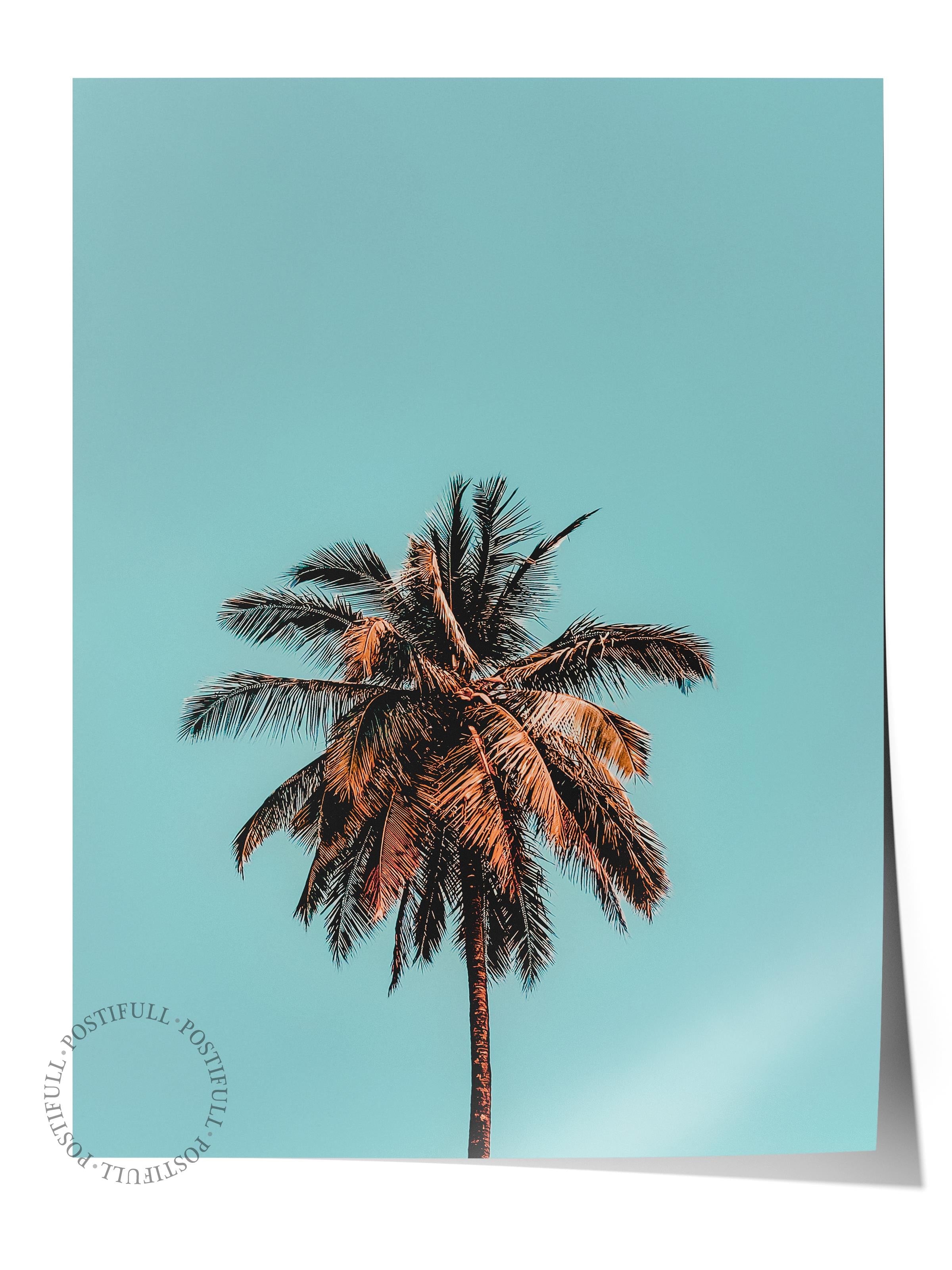 Çerçevesiz Poster, Yaz Temalı Tablo NO:212, Palmiye ve Mavi Gökyüzü Fotoğrafı, Mavi Poster, Dikey