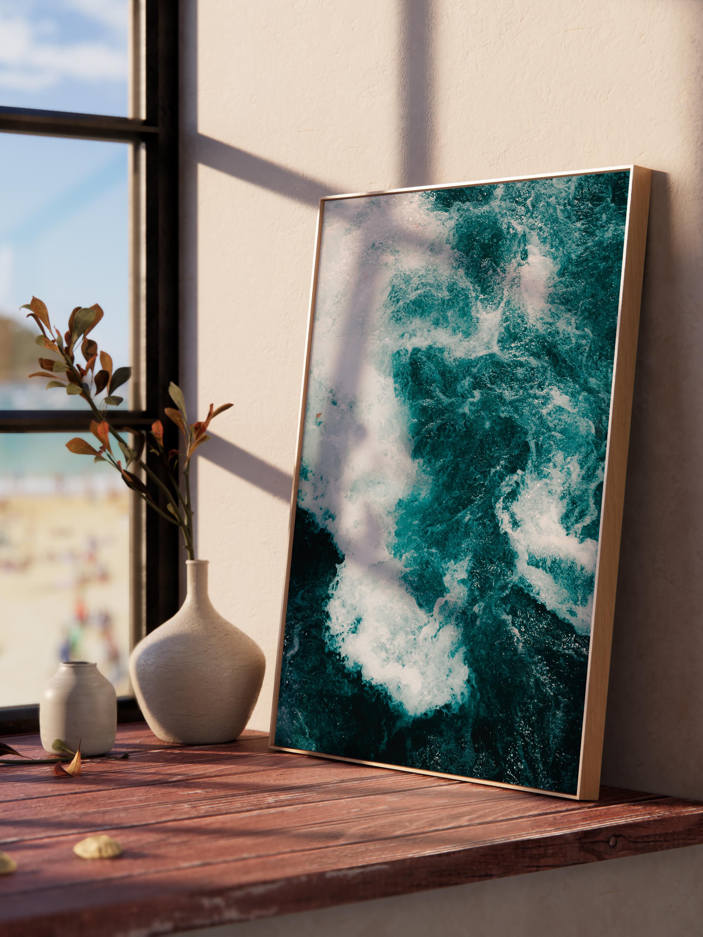 Çerçevesiz Poster, Yaz Temalı Tablo NO:213, Deniz Dalgası Fotoğrafı, Beyaz Poster, Dikey