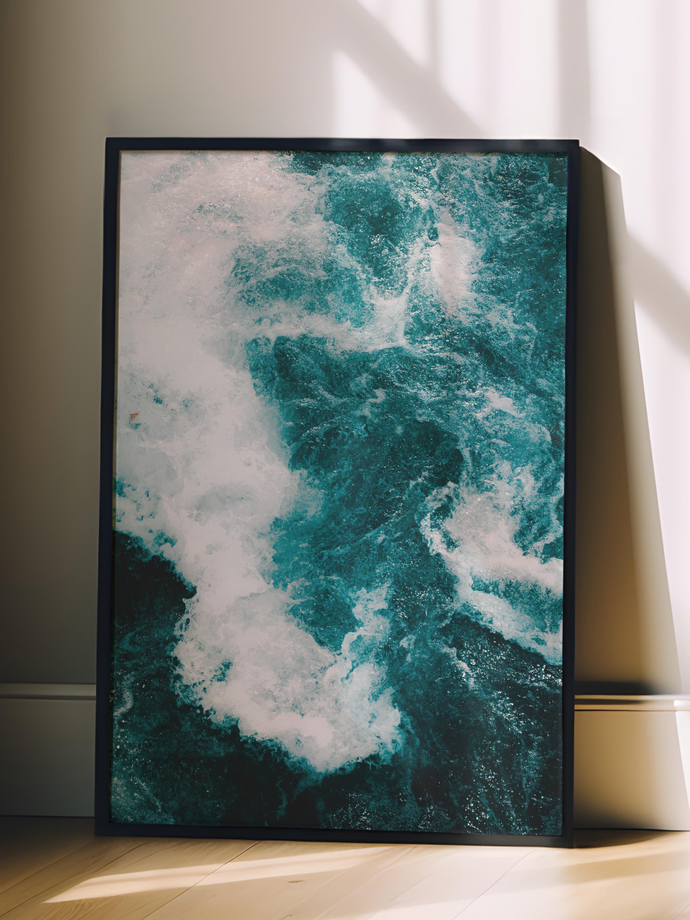 Çerçevesiz Poster, Yaz Temalı Tablo NO:213, Deniz Dalgası Fotoğrafı, Beyaz Poster, Dikey