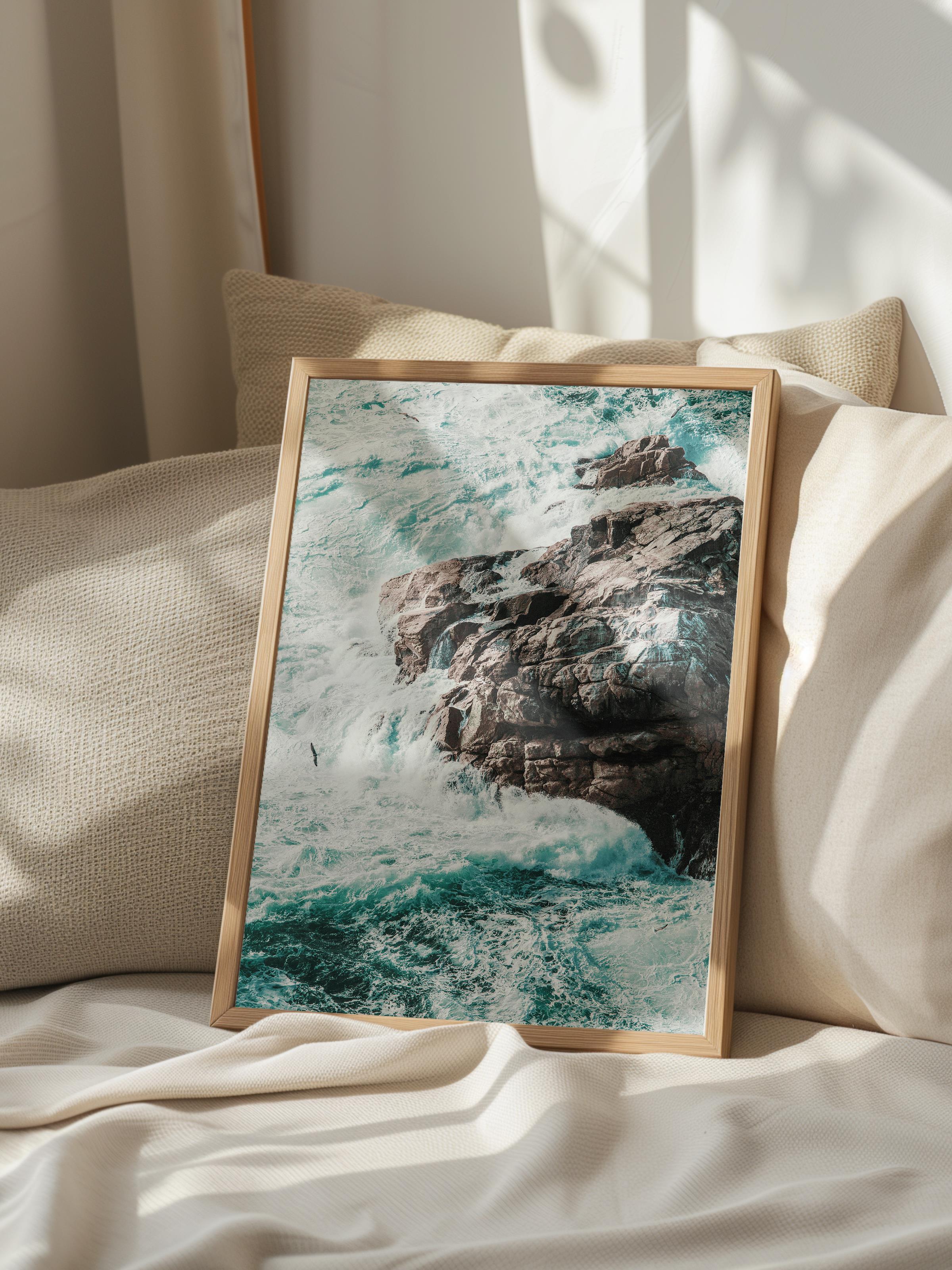 Çerçevesiz Poster, Yaz Temalı Tablo NO:219, Kayalıklar ve Deniz Fotoğrafı, Mavi Poster, Dikey