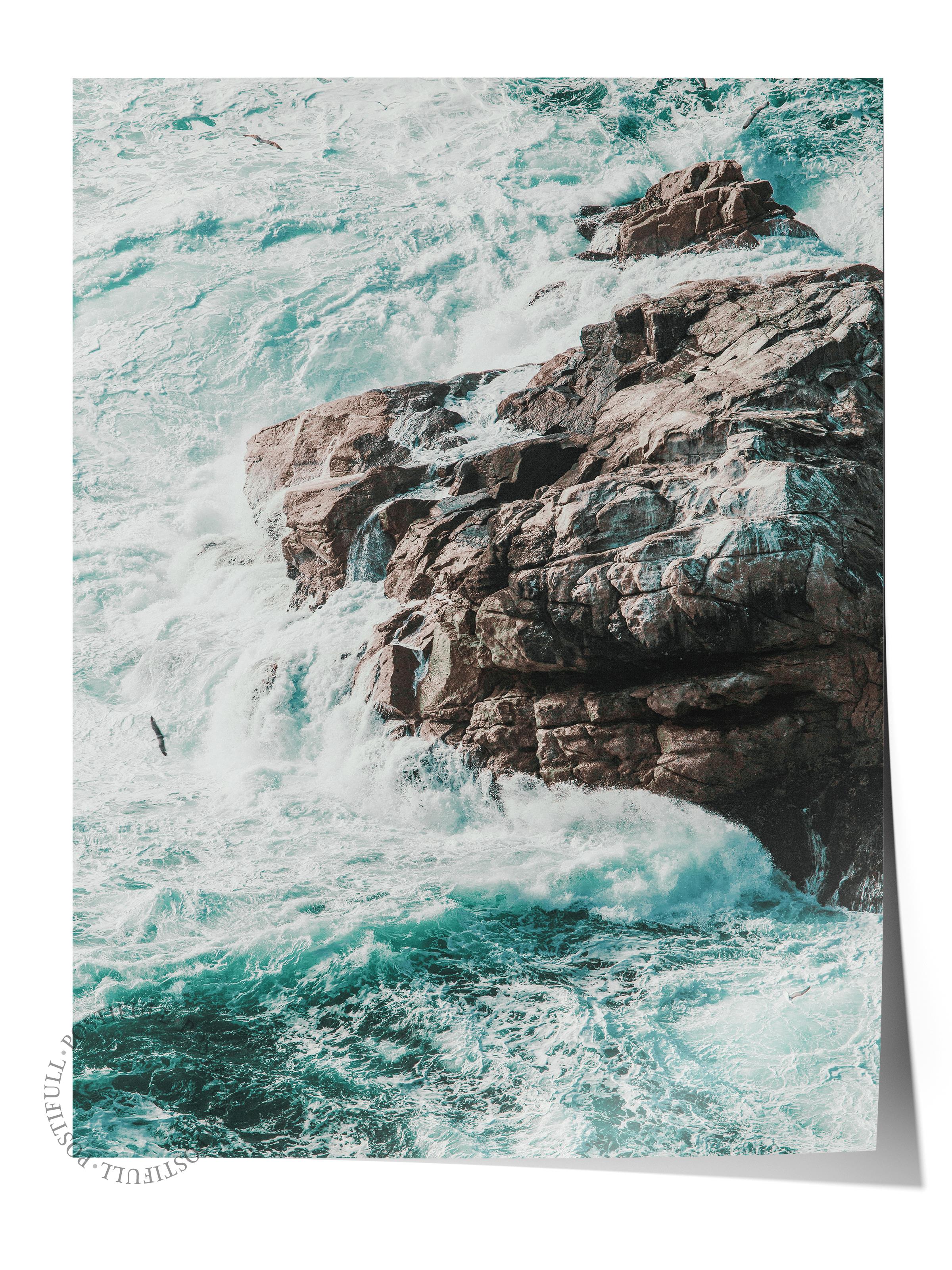 Çerçevesiz Poster, Yaz Temalı Tablo NO:219, Kayalıklar ve Deniz Fotoğrafı, Mavi Poster, Dikey