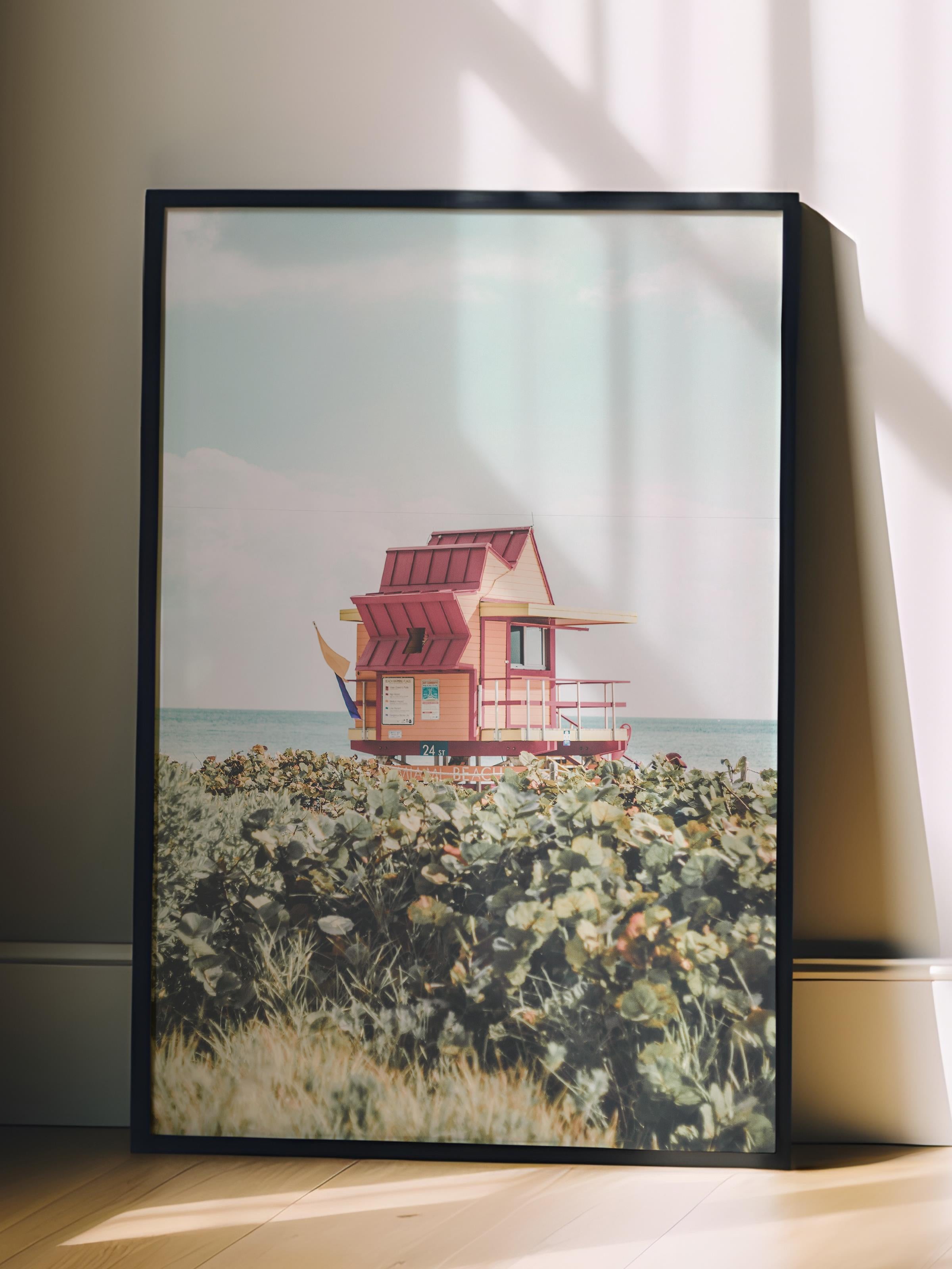 Çerçevesiz Poster, Yaz Temalı Tablo NO:221, Sahil Evi ve Yeşillik Fotoğrafı, Yeşil Poster, Dikey