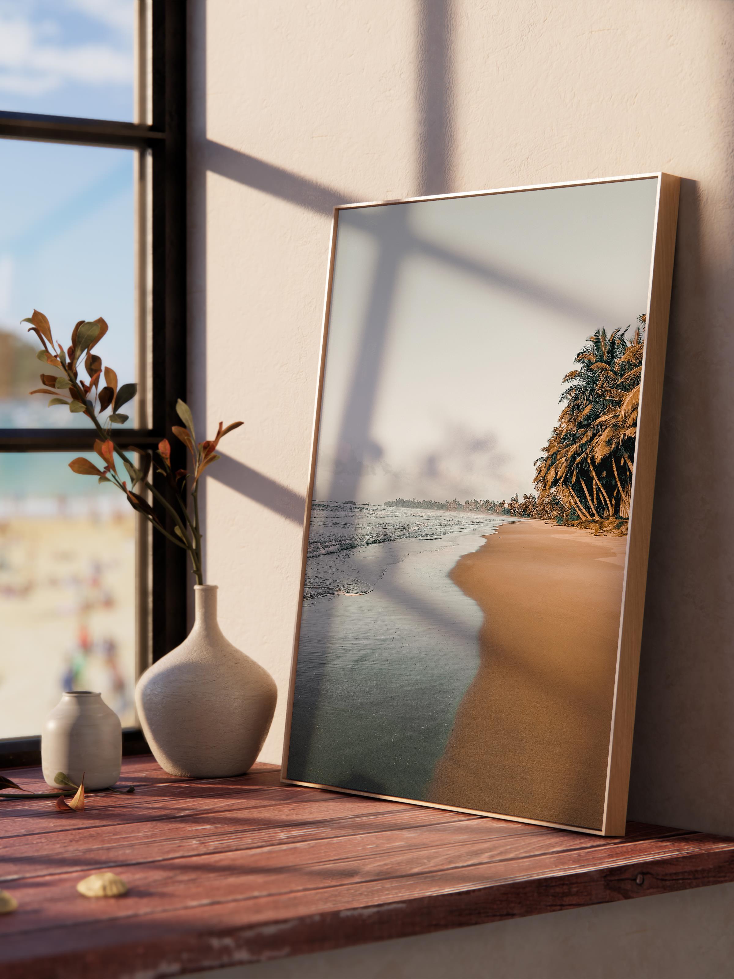 Çerçevesiz Poster, Yaz Temalı Tablo NO:223, Boş Sahil Fotoğrafı, Kahverengi Poster, Dikey