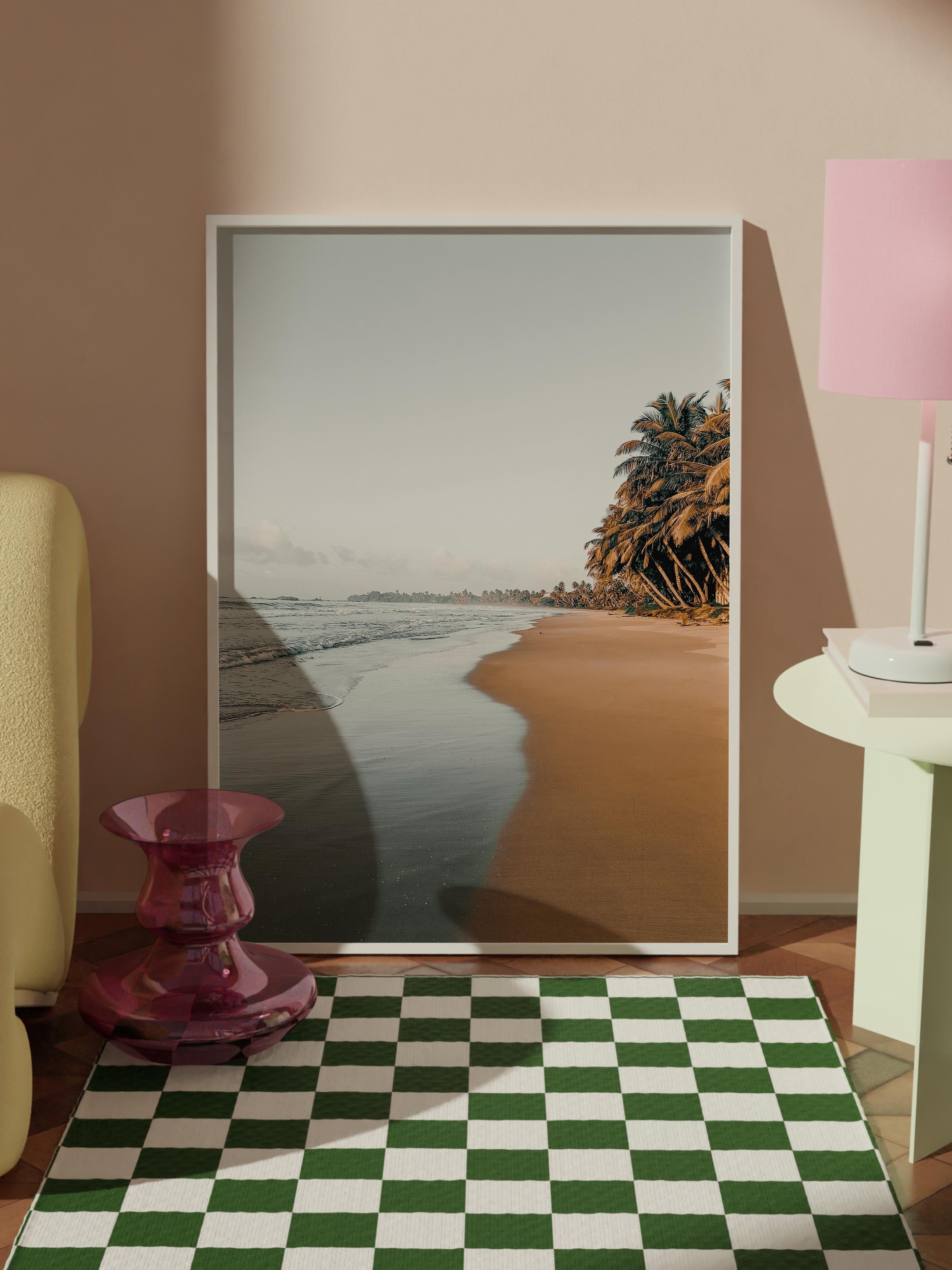 Çerçevesiz Poster, Yaz Temalı Tablo NO:223, Boş Sahil Fotoğrafı, Kahverengi Poster, Dikey