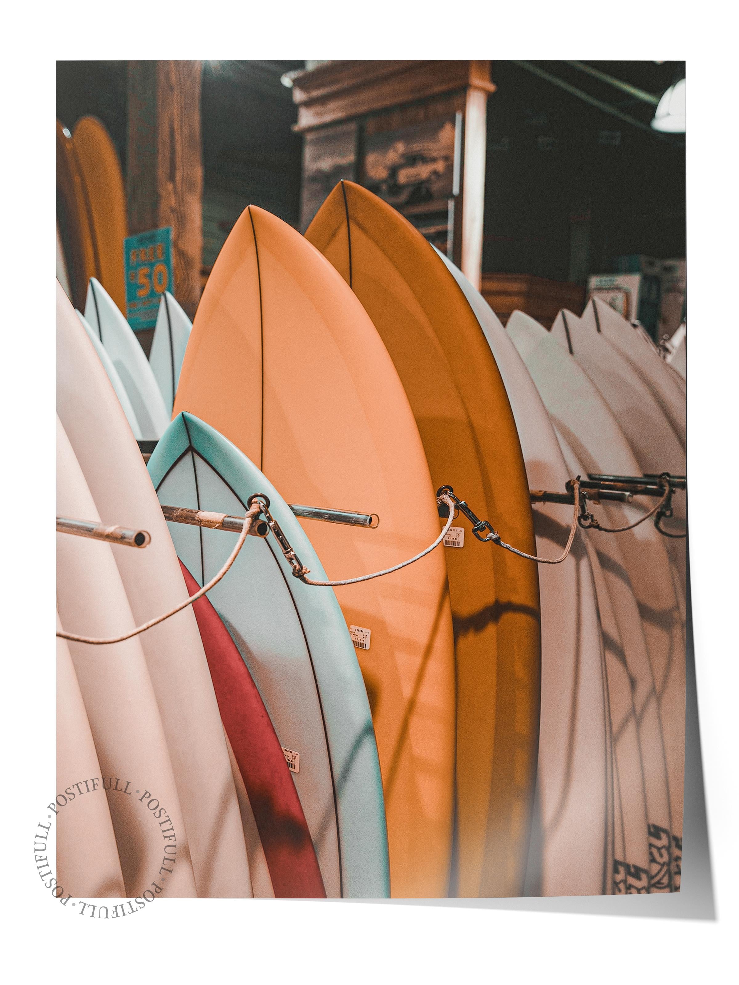 Çerçevesiz Poster, Yaz Temalı Tablo NO:226, Sörf Tahtaları Fotoğrafı, Sarı Poster, Dikey