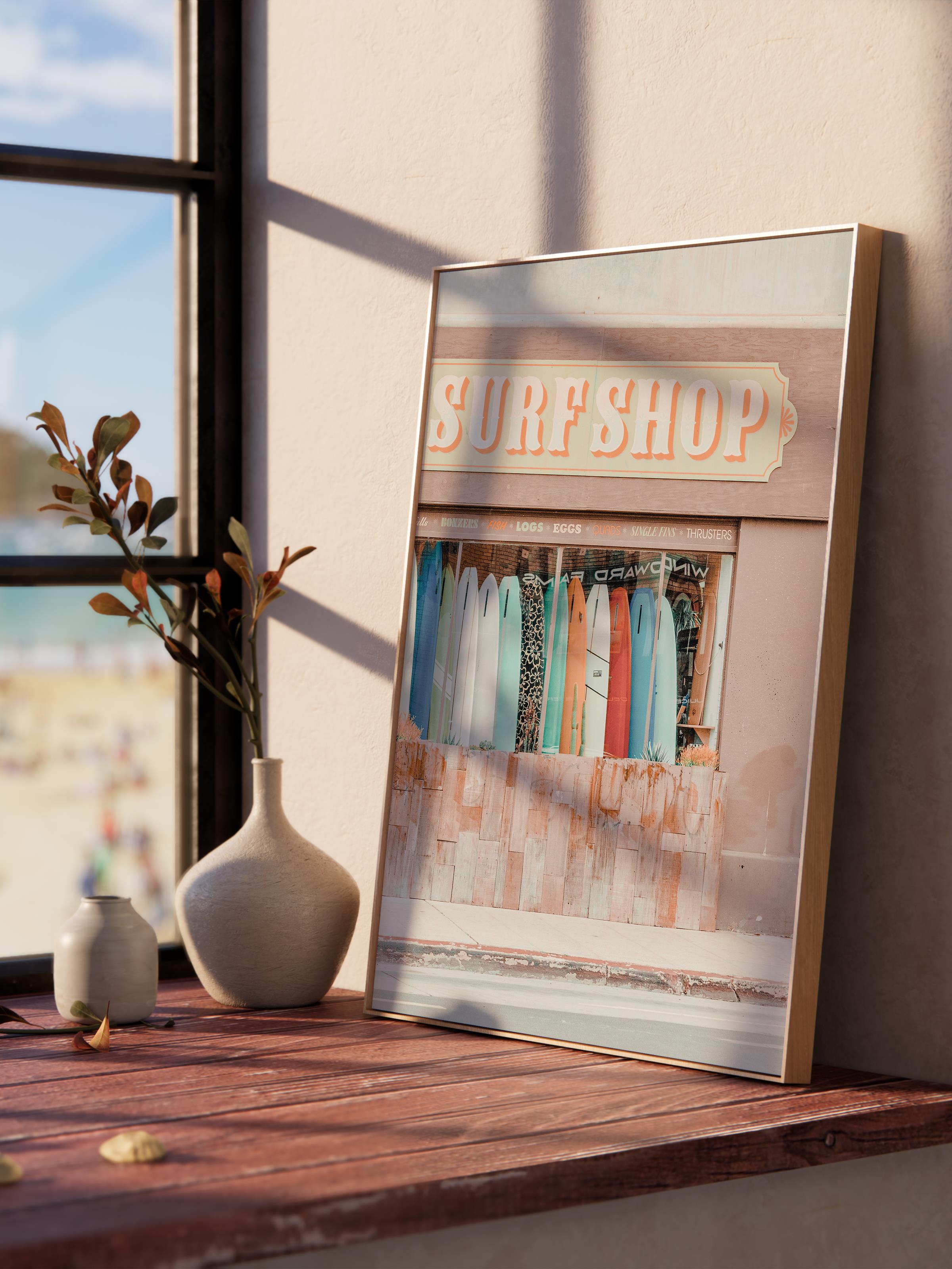 Çerçevesiz Poster, Yaz Temalı Tablo NO:227, Surf Shop Tabelası Fotoğrafı, Bej Poster, Dikey